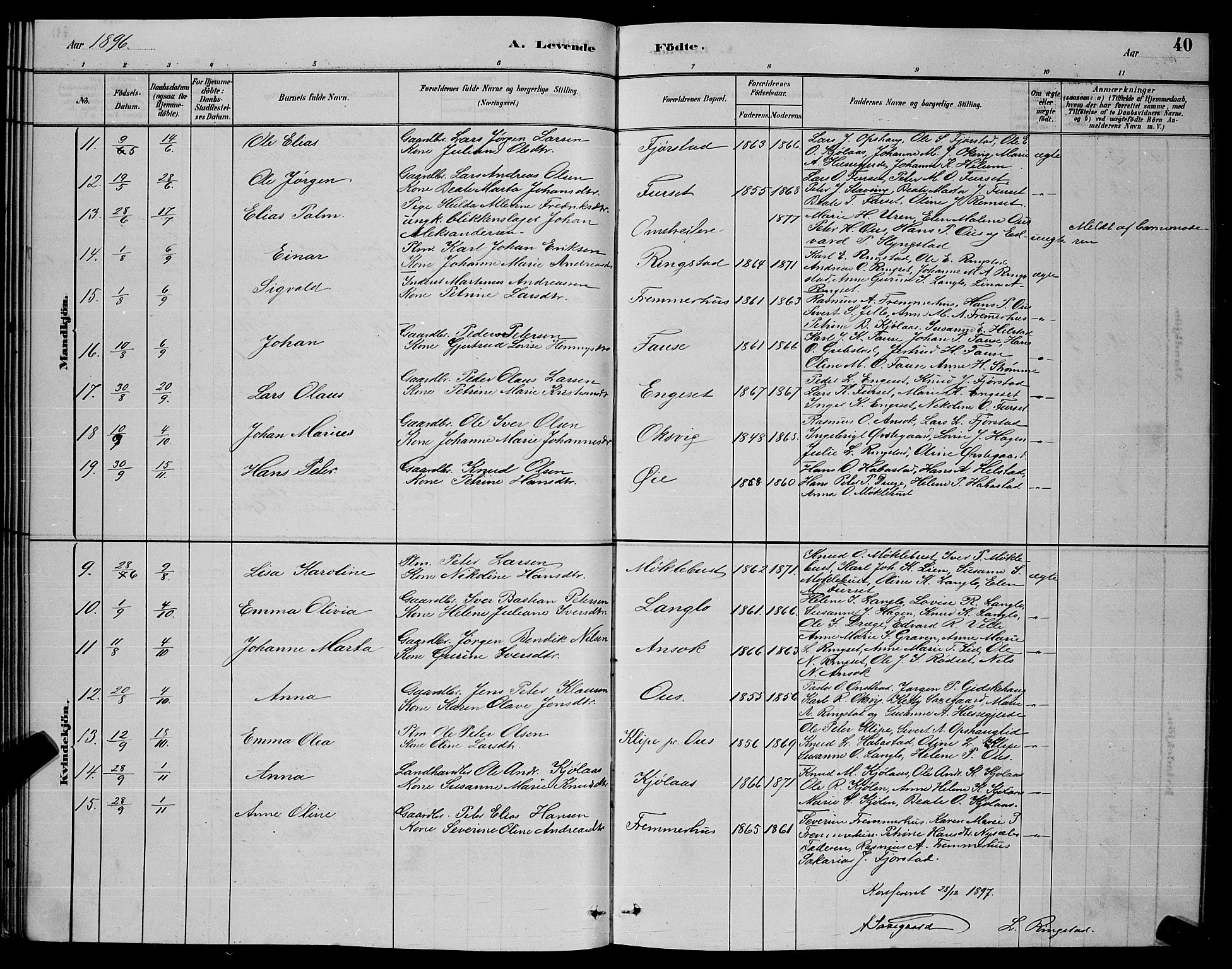 Ministerialprotokoller, klokkerbøker og fødselsregistre - Møre og Romsdal, SAT/A-1454/520/L0292: Klokkerbok nr. 520C04, 1882-1901, s. 40