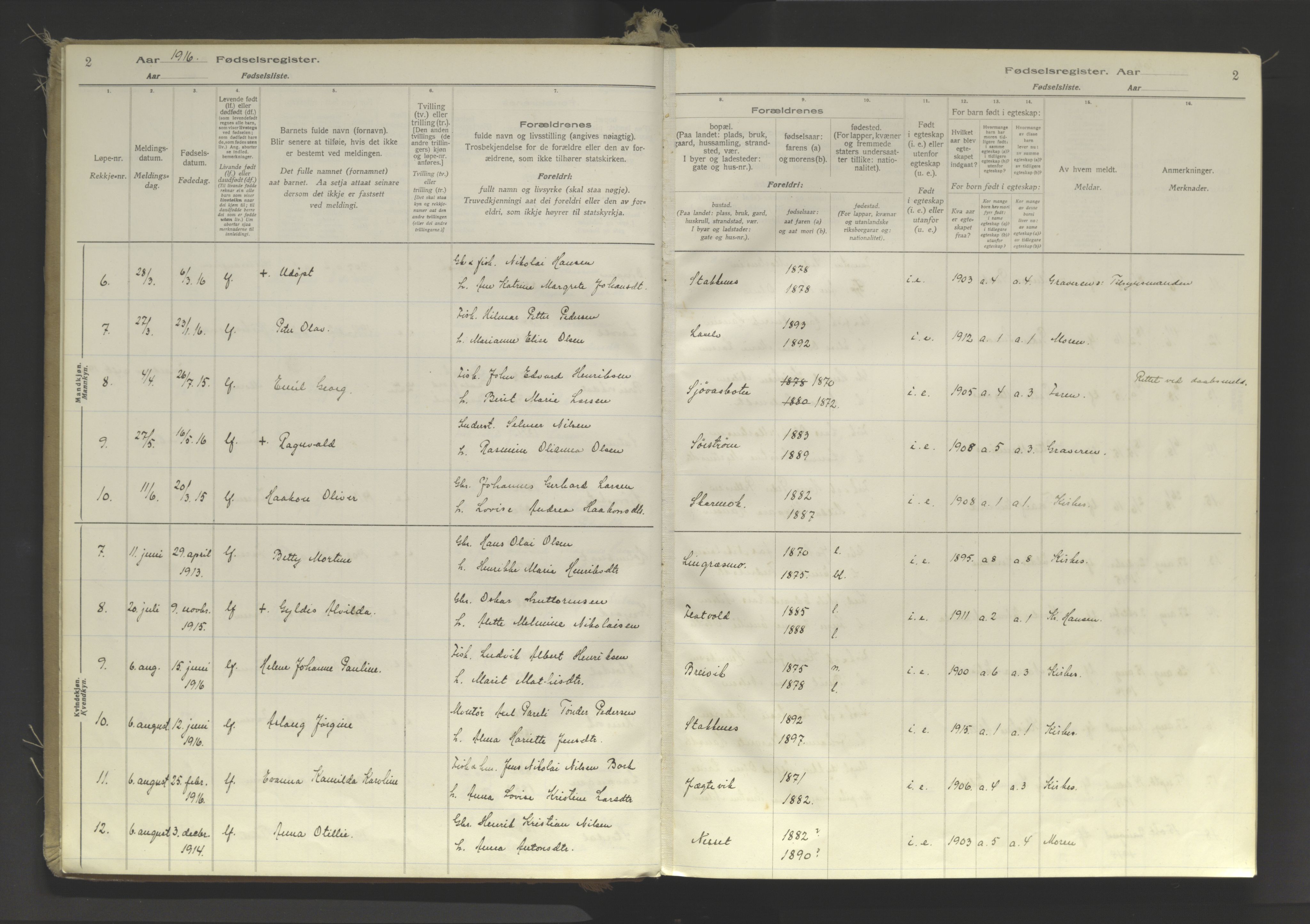 Lyngen sokneprestembete, AV/SATØ-S-1289/I/Ia/L0078: Fødselsregister nr. 78, 1916-1950, s. 2