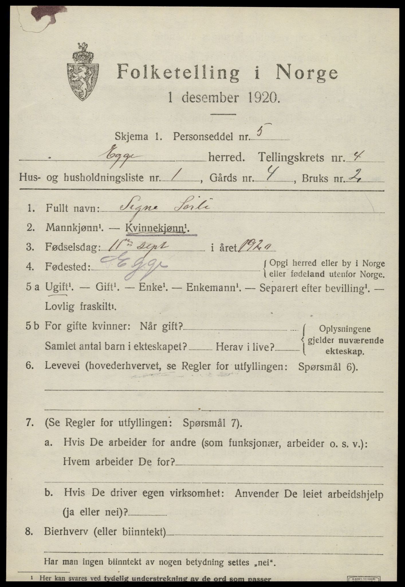 SAT, Folketelling 1920 for 1733 Egge herred, 1920, s. 2396