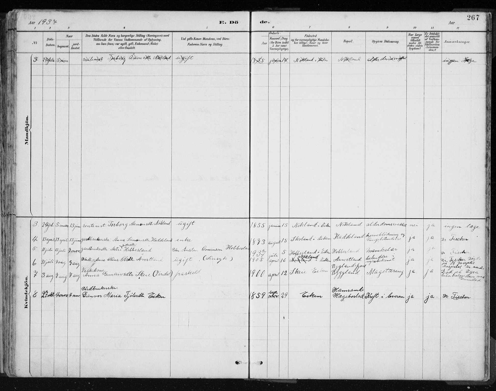 Hægebostad sokneprestkontor, SAK/1111-0024/F/Fb/Fbb/L0003: Klokkerbok nr. B 3, 1887-1937, s. 267