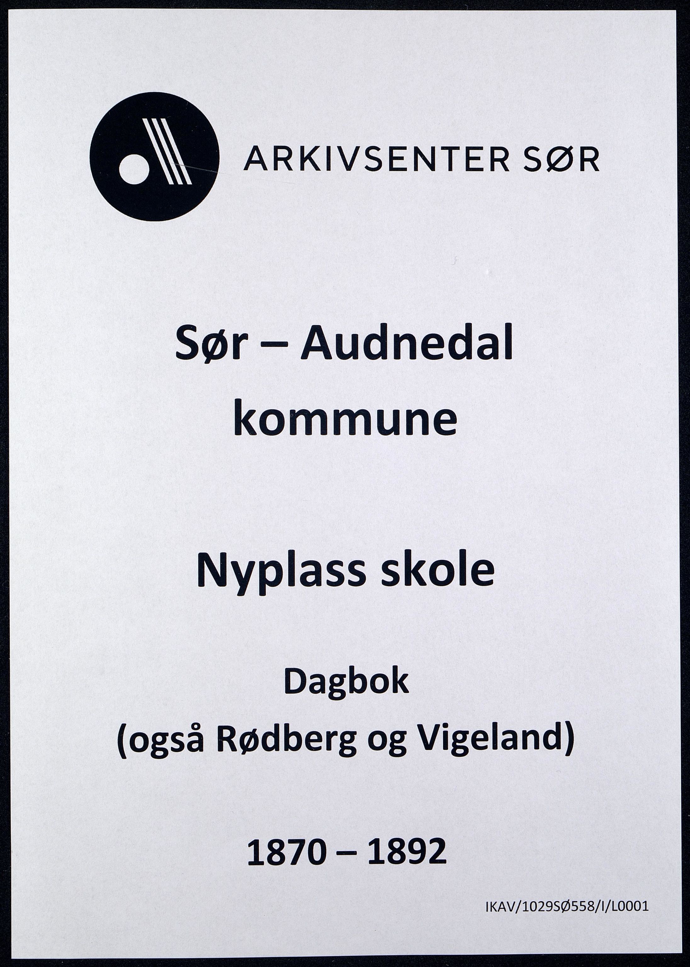 Sør-Audnedal kommune - Nyplass Skole, ARKSOR/1029SØ558/I/L0001: Dagbok, 1870-1892