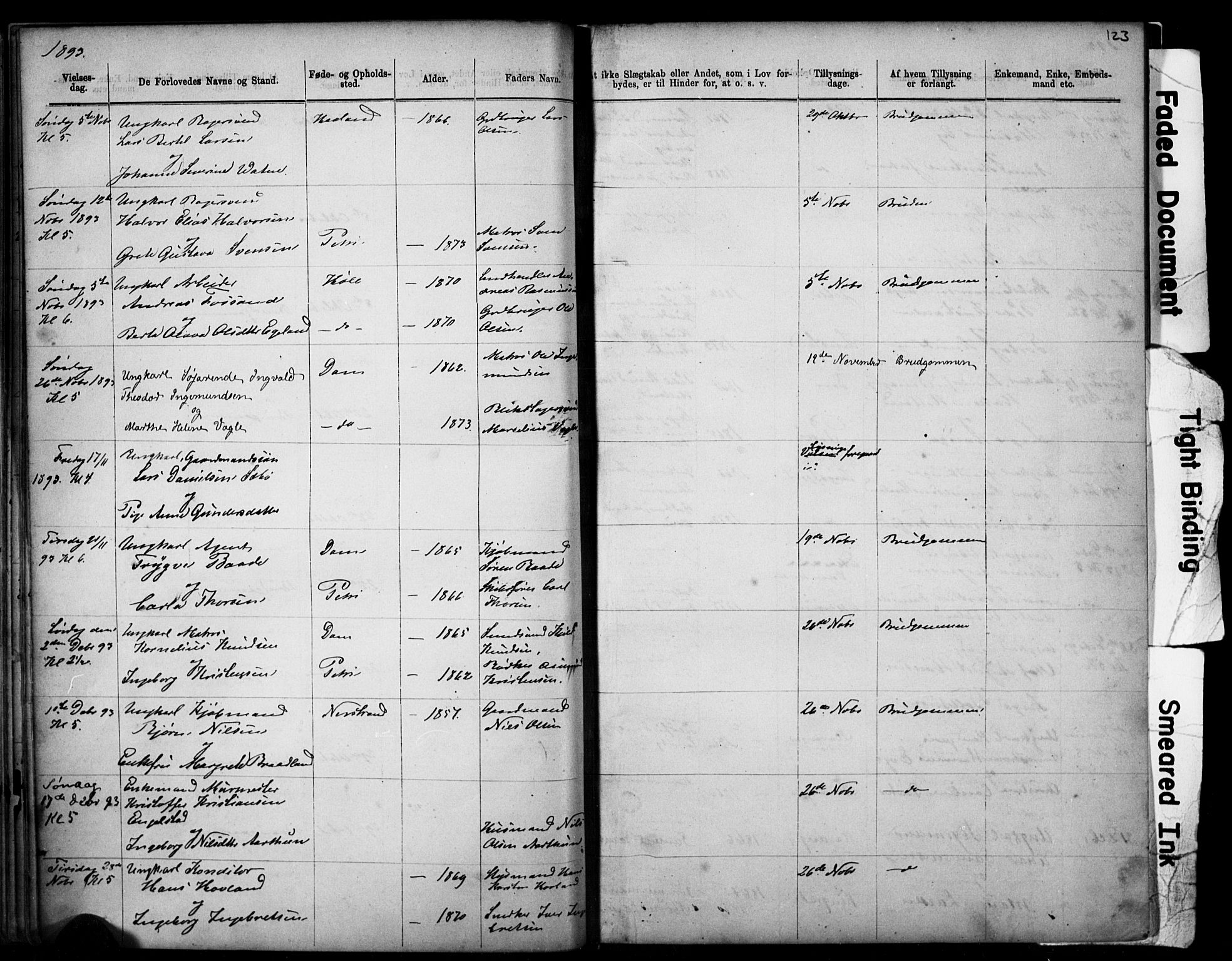 Domkirken sokneprestkontor, AV/SAST-A-101812/001/30/30BB/L0014: Klokkerbok nr. B 14, 1875-1902, s. 123