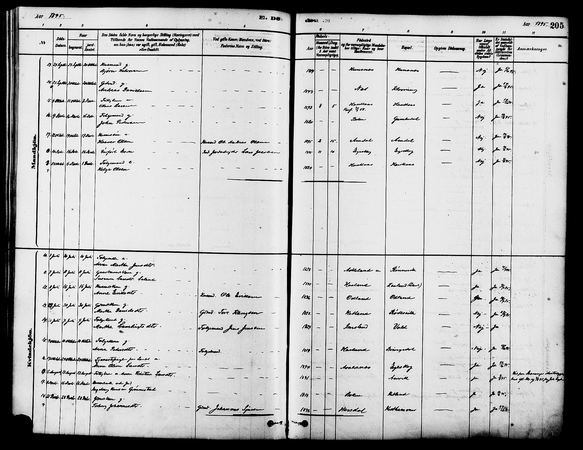 Tysvær sokneprestkontor, SAST/A -101864/H/Ha/Haa/L0006: Ministerialbok nr. A 6, 1878-1896, s. 205