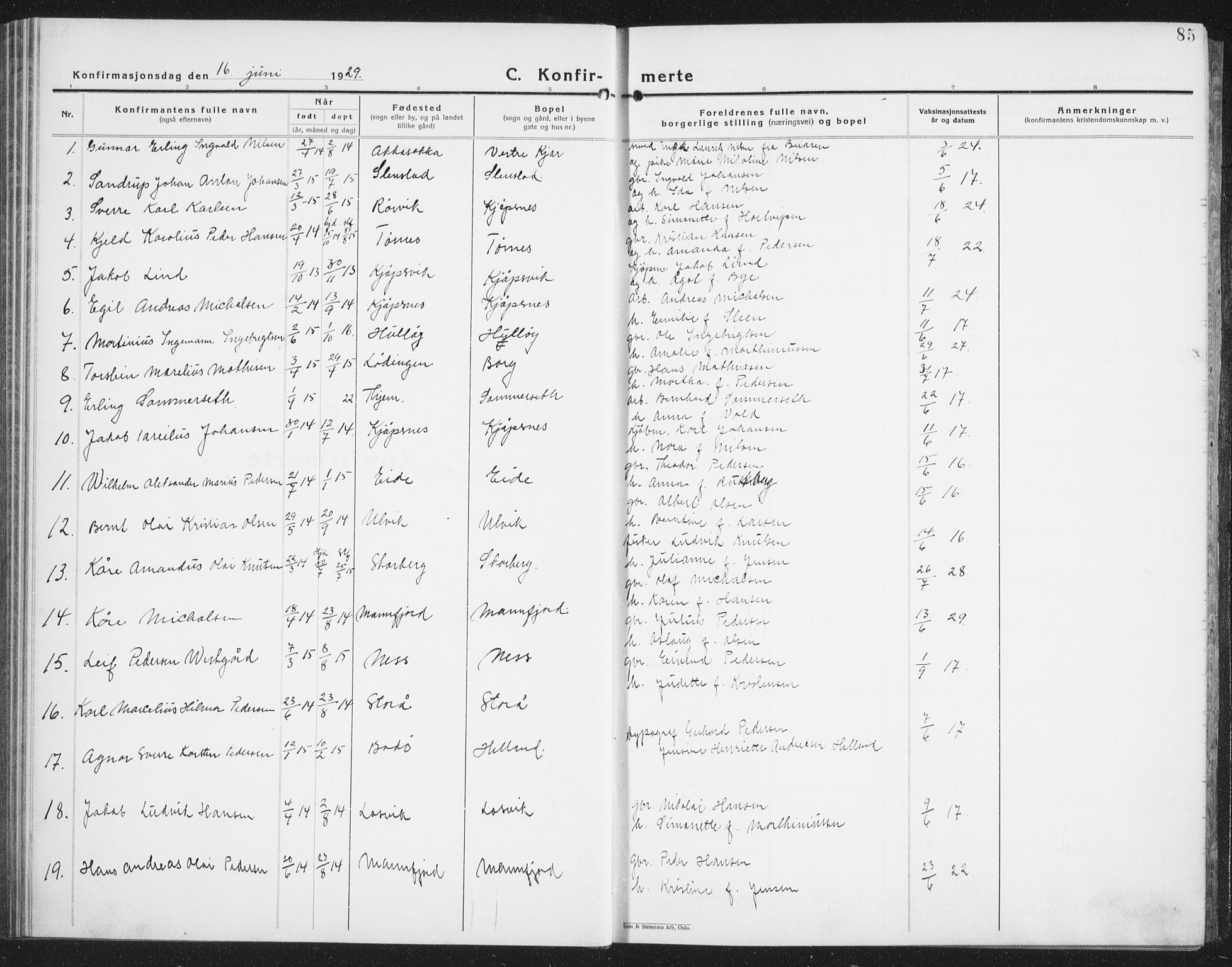 Ministerialprotokoller, klokkerbøker og fødselsregistre - Nordland, AV/SAT-A-1459/861/L0879: Klokkerbok nr. 861C05, 1926-1939, s. 85