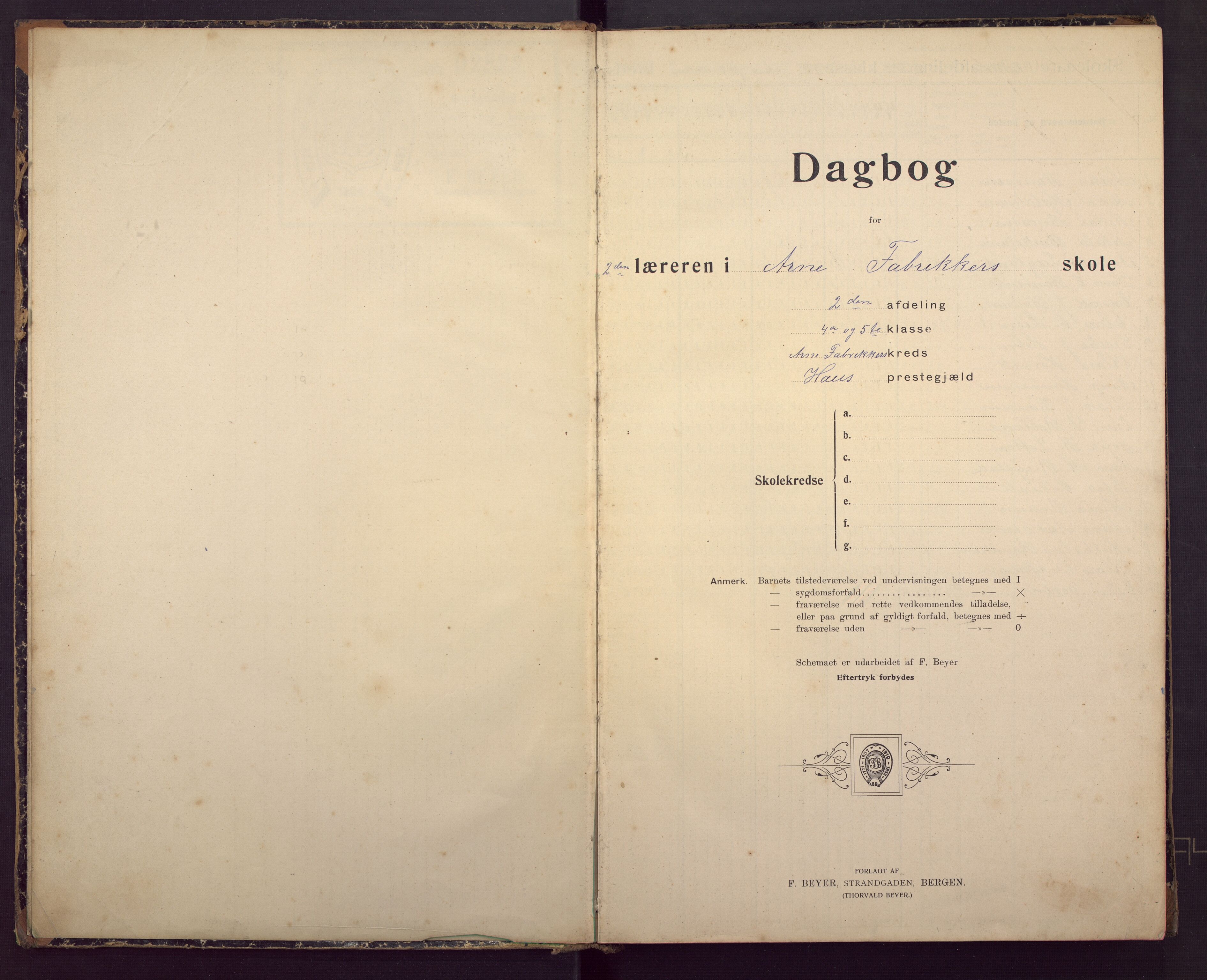 Ytre Arna skole, BBA/A-2528/J/Ja/L0011: Dagbok - 4. og 5. klasse, 1905-1915