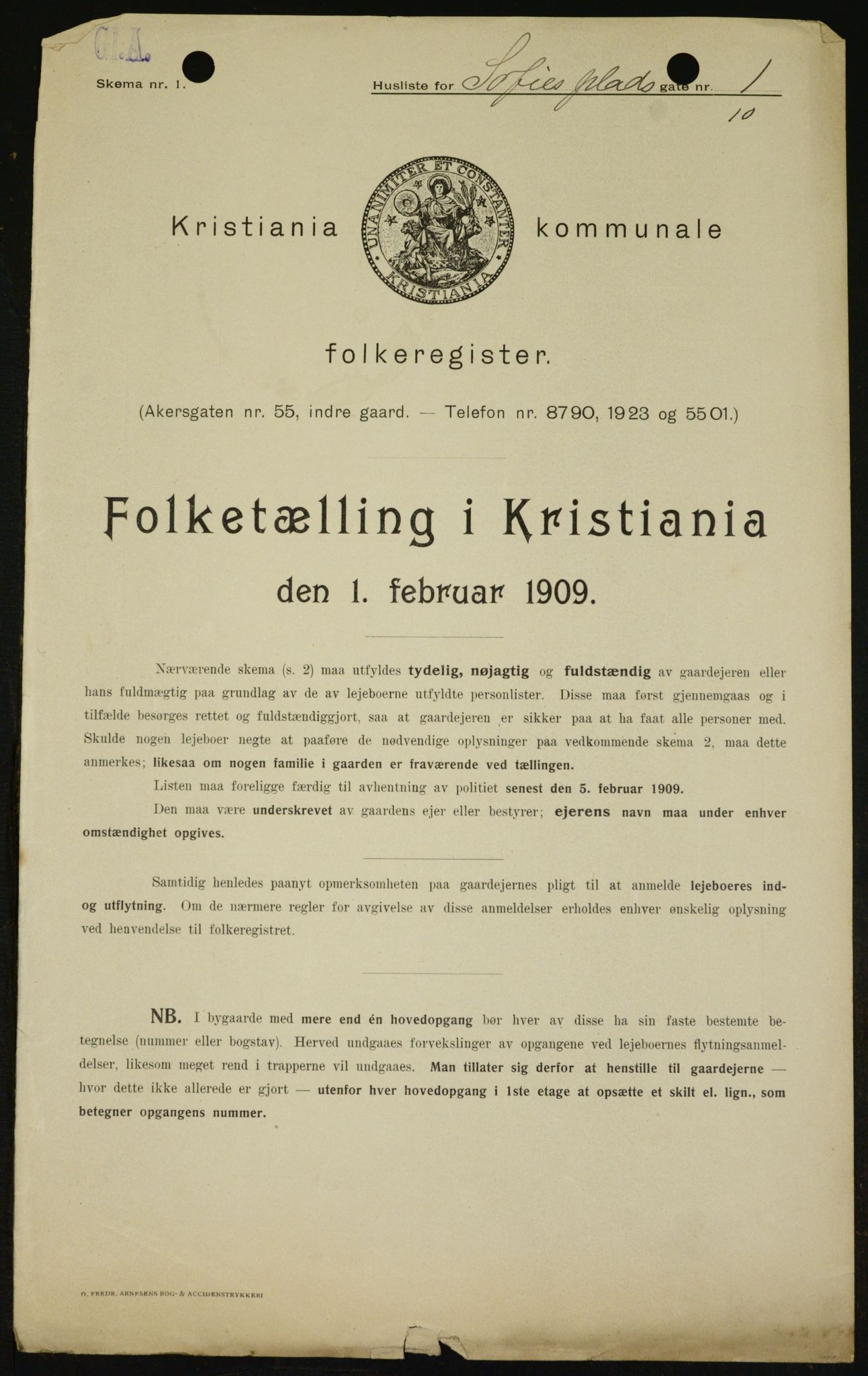 OBA, Kommunal folketelling 1.2.1909 for Kristiania kjøpstad, 1909, s. 90085