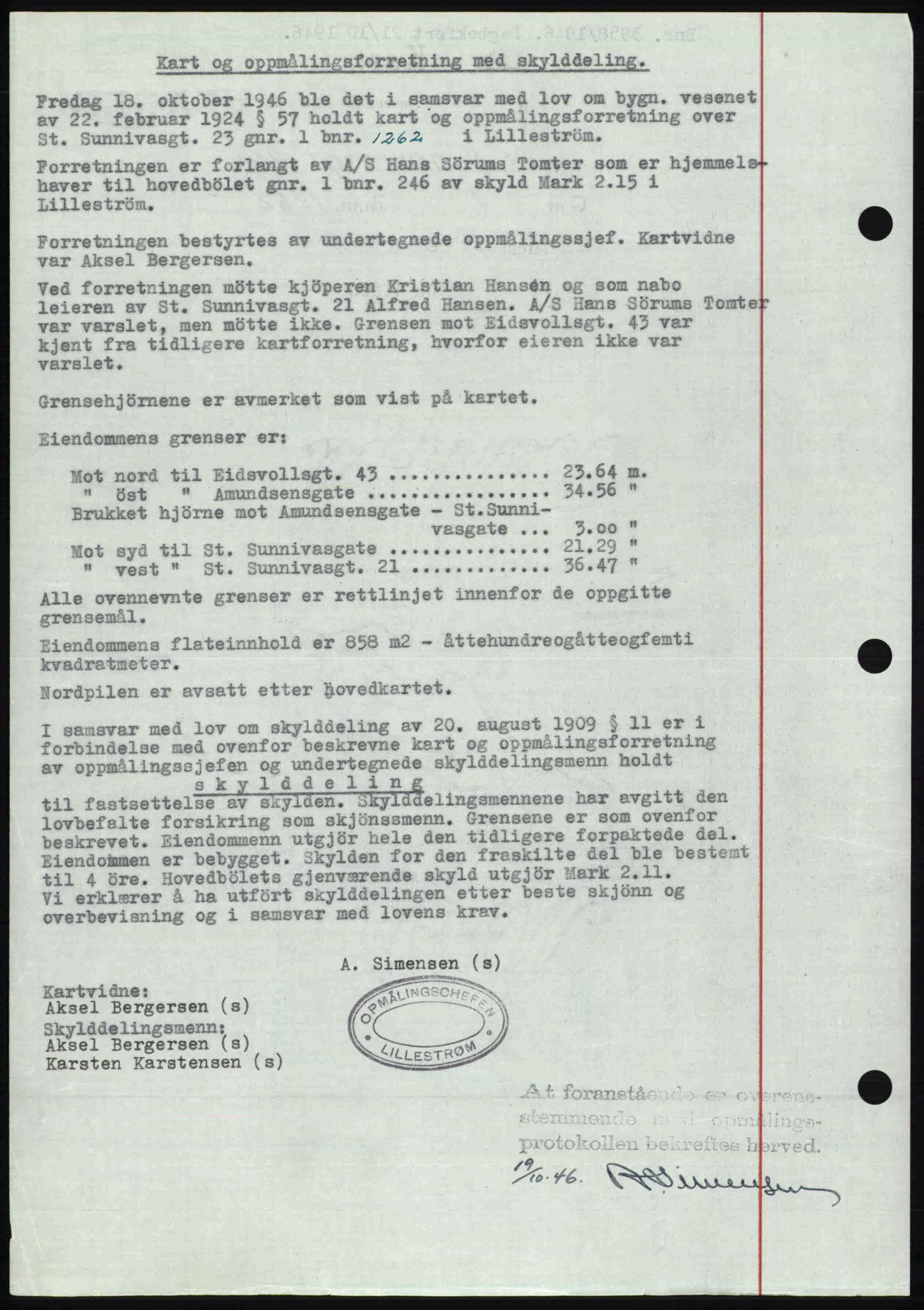 Nedre Romerike sorenskriveri, AV/SAO-A-10469/G/Gb/Gbd/L0017: Pantebok nr. 17, 1946-1946, Dagboknr: 3958/1946