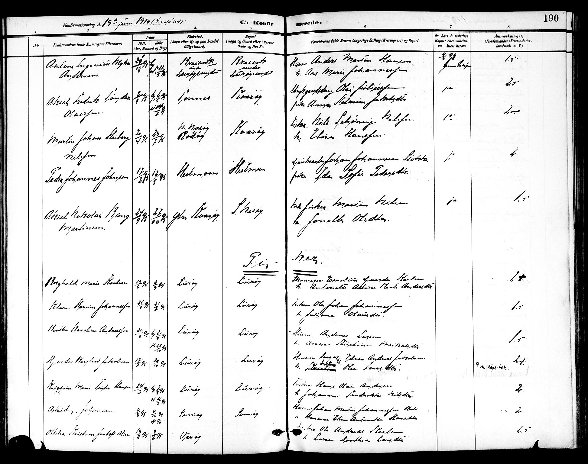 Ministerialprotokoller, klokkerbøker og fødselsregistre - Nordland, AV/SAT-A-1459/839/L0569: Ministerialbok nr. 839A06, 1903-1922, s. 190