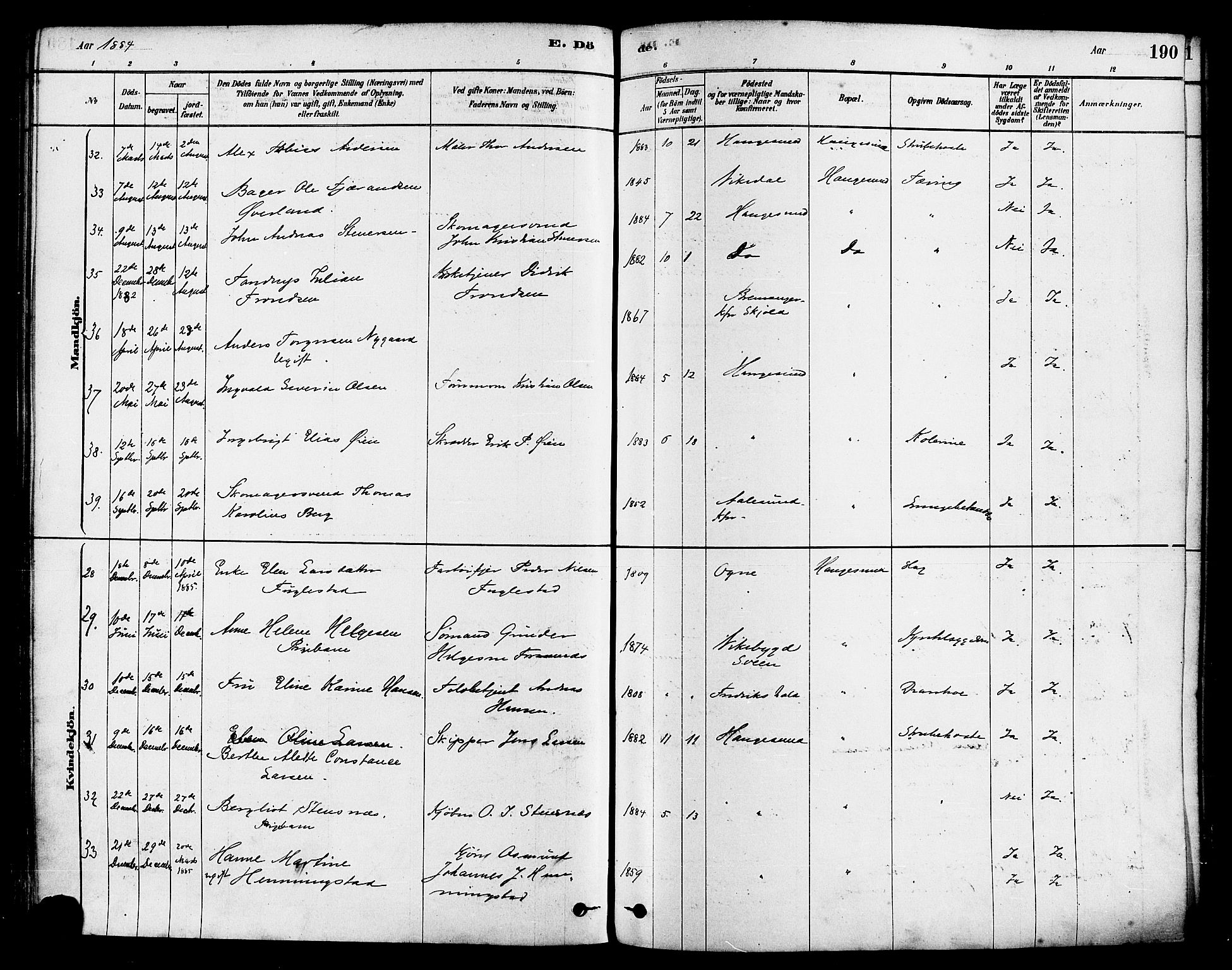 Haugesund sokneprestkontor, AV/SAST-A -101863/H/Ha/Haa/L0001: Ministerialbok nr. A 1, 1878-1885, s. 190