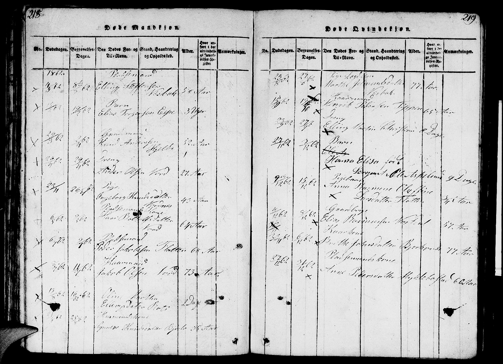 Eid sokneprestembete, AV/SAB-A-82301/H/Hab/Haba/L0001: Klokkerbok nr. A 1, 1816-1862, s. 218-219