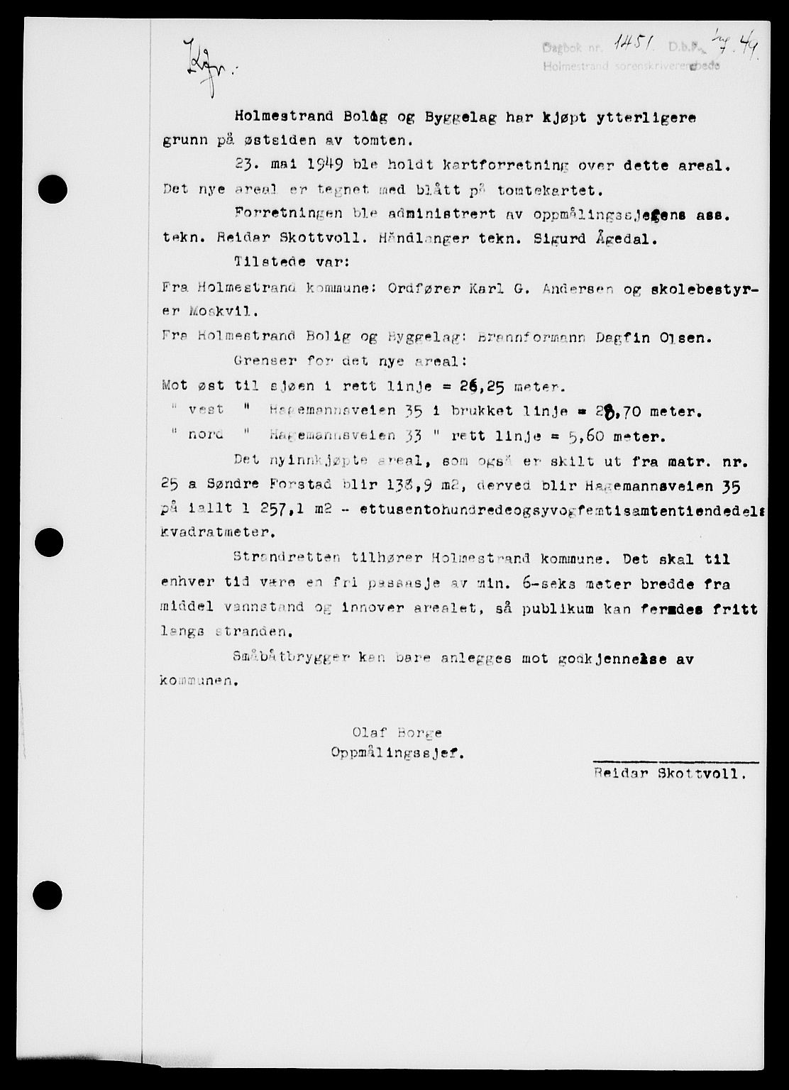 Holmestrand sorenskriveri, SAKO/A-67/G/Ga/Gaa/L0067: Pantebok nr. A-67, 1949-1949, Dagboknr: 1451/1949