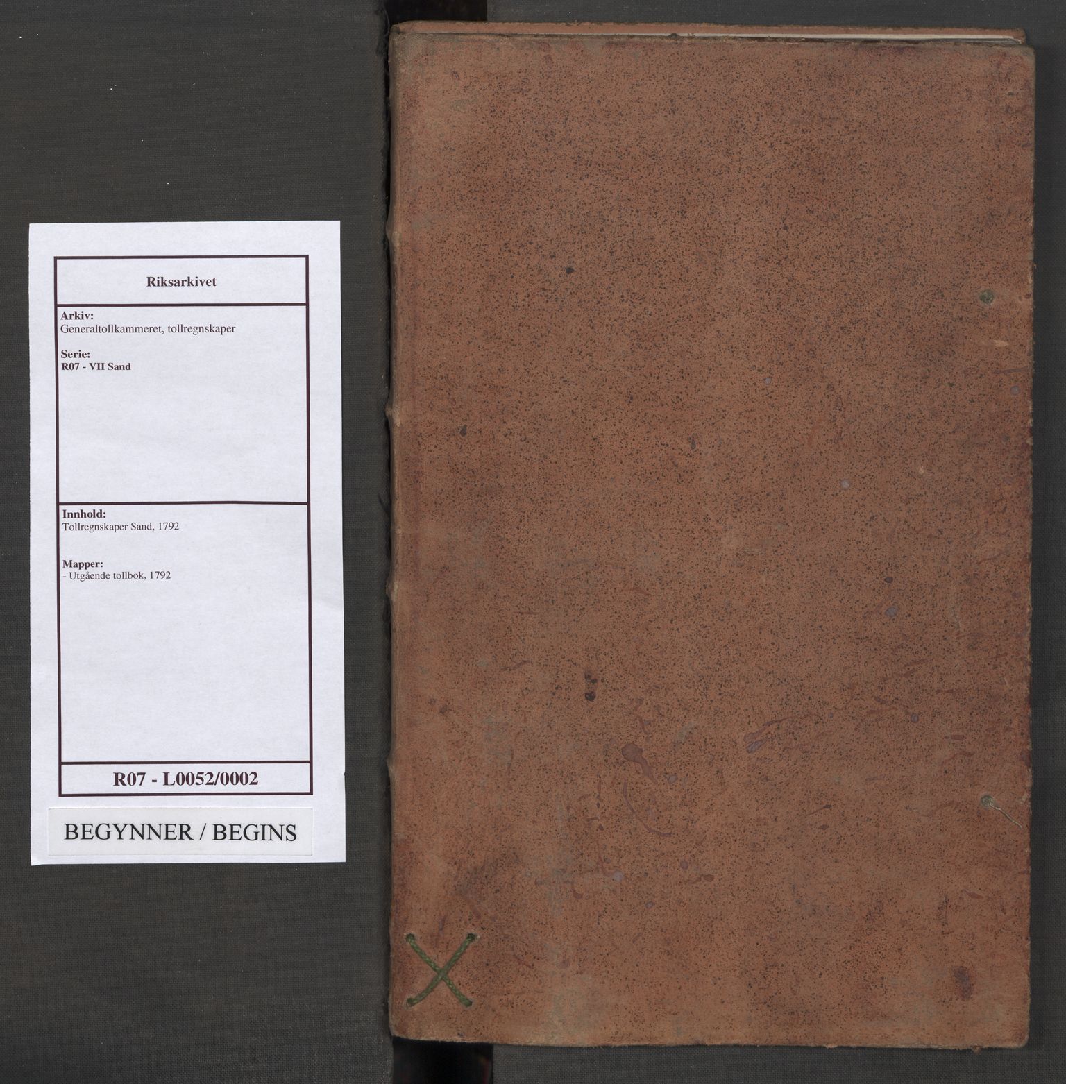 Generaltollkammeret, tollregnskaper, RA/EA-5490/R07/L0052/0002: Tollregnskaper Sand / Utgående tollbok, 1790-1792
