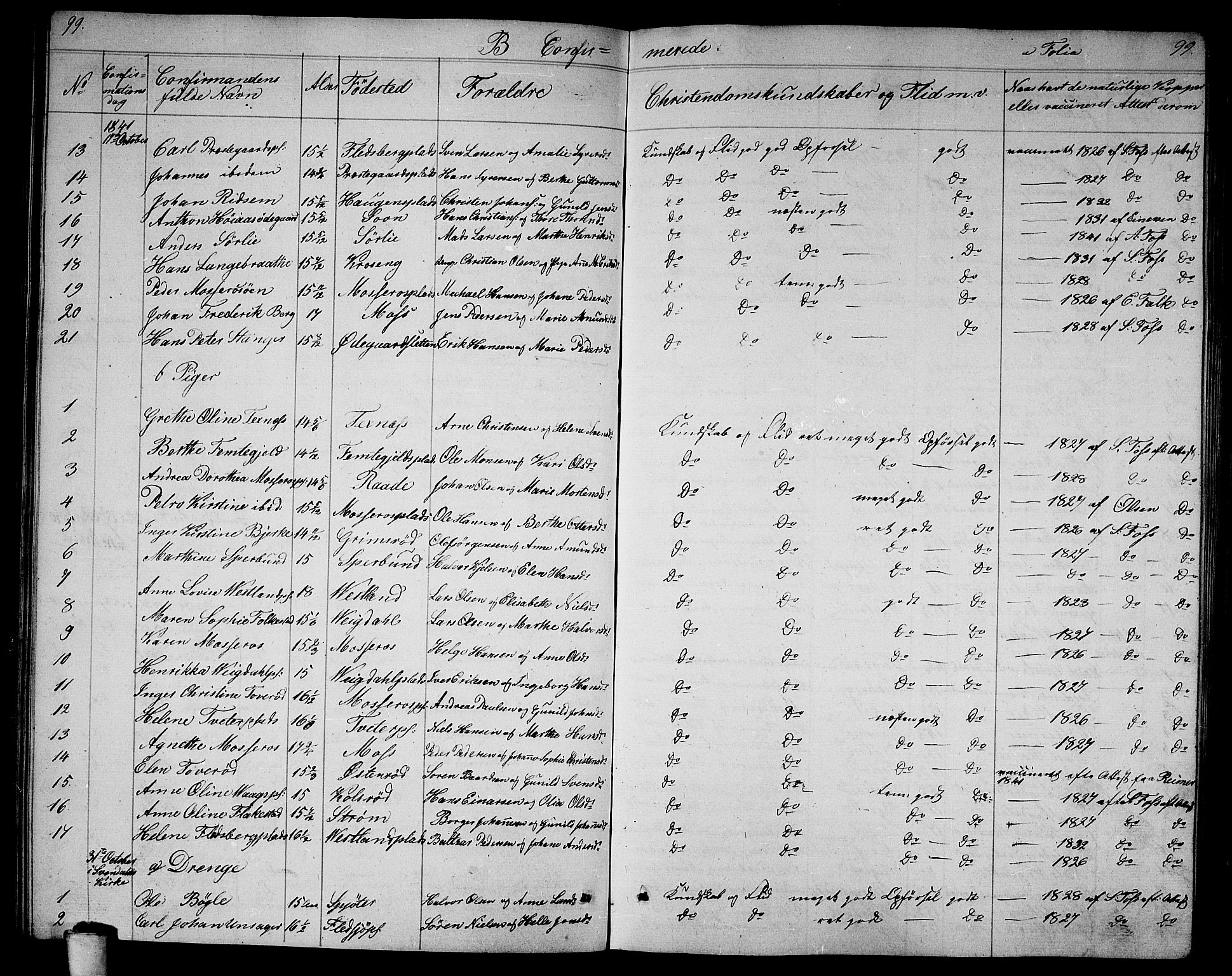 Våler prestekontor Kirkebøker, AV/SAO-A-11083/G/Ga/L0002: Klokkerbok nr. I 2, 1839-1860, s. 99