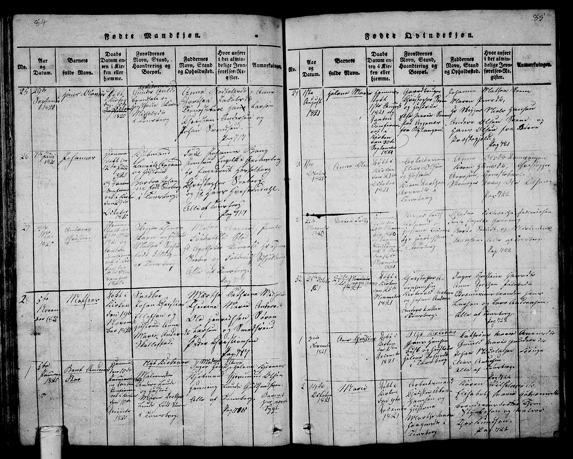 Tønsberg kirkebøker, AV/SAKO-A-330/G/Ga/L0001: Klokkerbok nr. 1, 1813-1826, s. 84-85