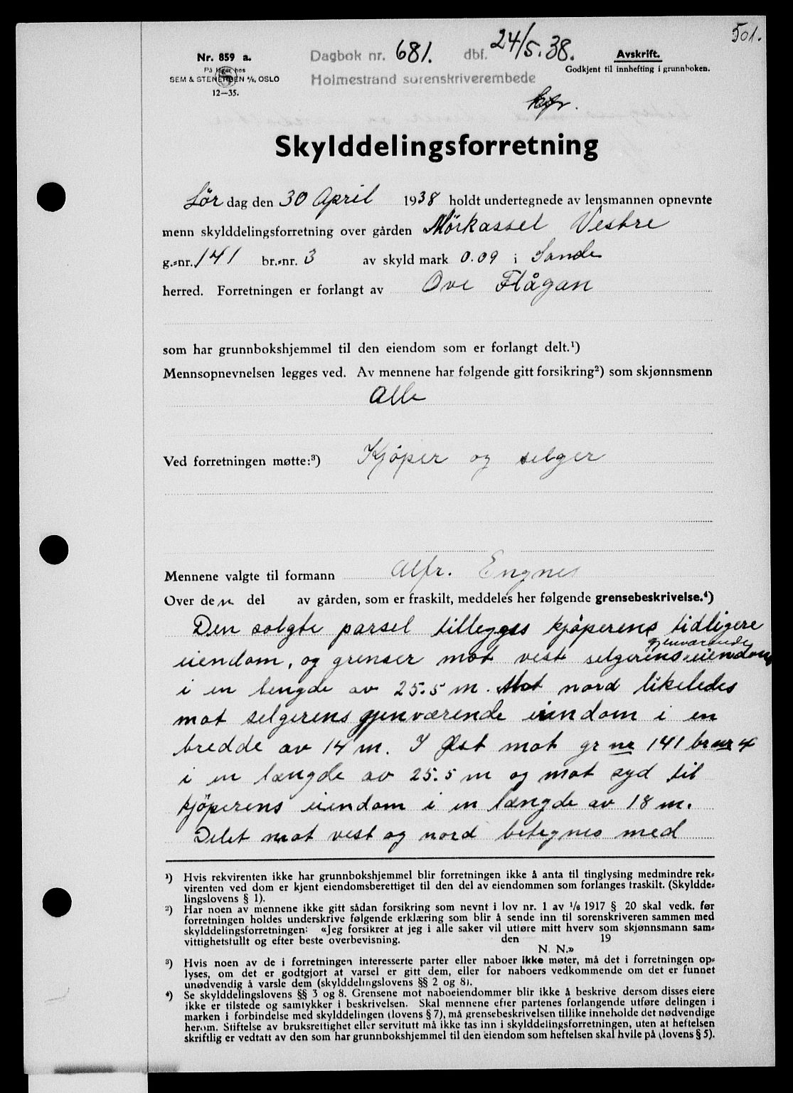 Holmestrand sorenskriveri, SAKO/A-67/G/Ga/Gaa/L0049: Pantebok nr. A-49, 1937-1938, Dagboknr: 681/1938