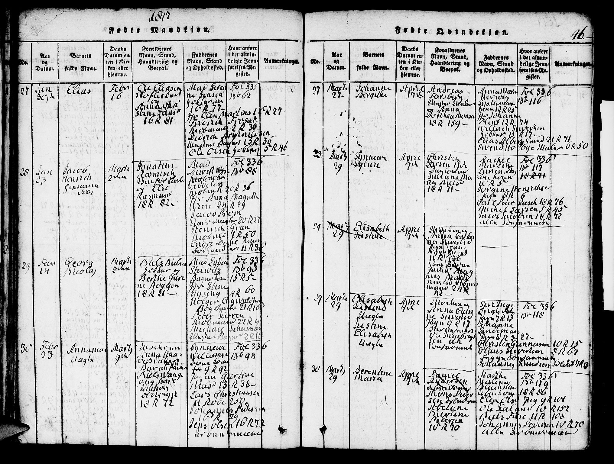 Domkirken sokneprestembete, AV/SAB-A-74801/H/Hab/L0001: Klokkerbok nr. A 1, 1816-1821, s. 46