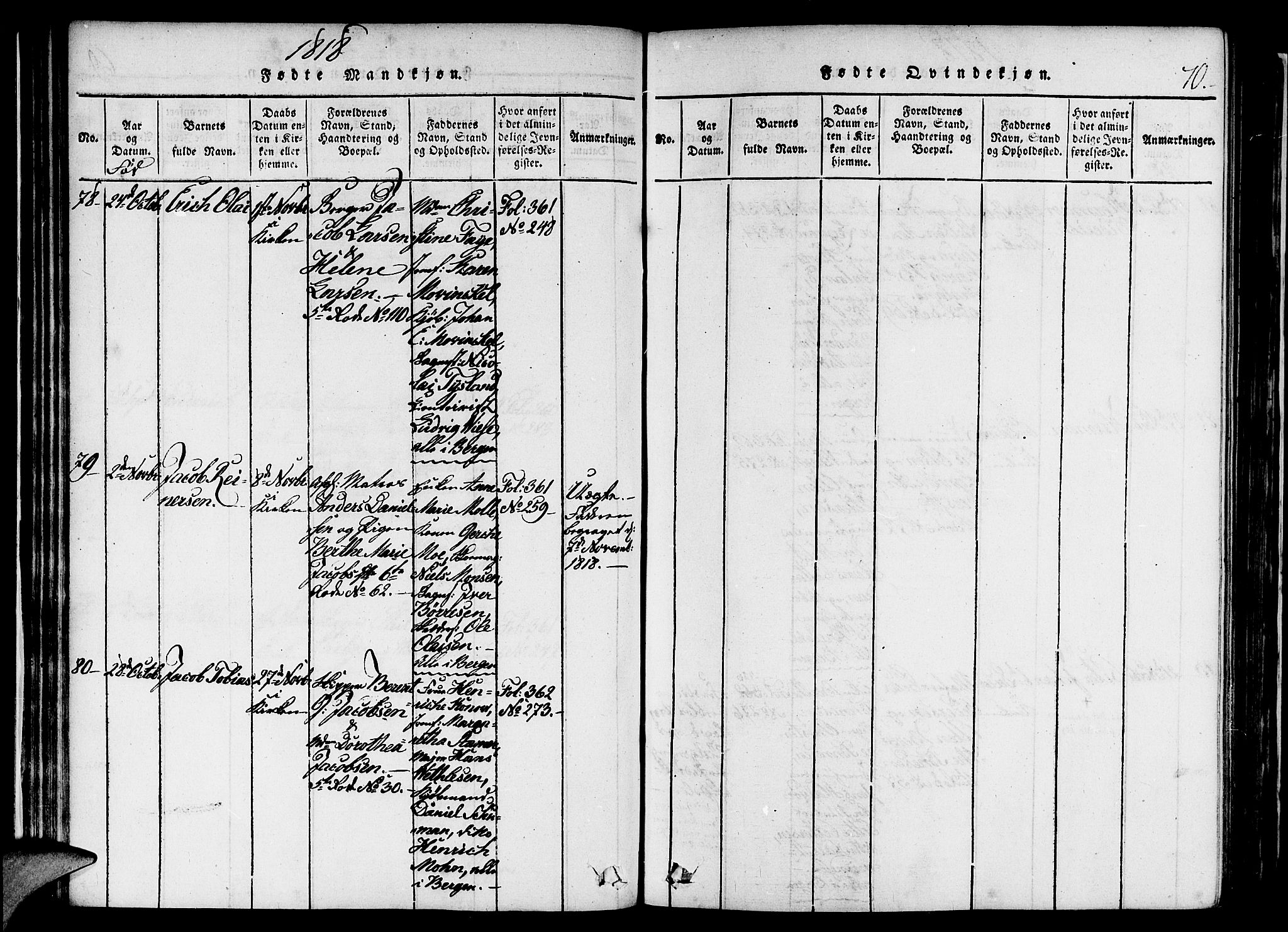 Nykirken Sokneprestembete, AV/SAB-A-77101/H/Haa/L0011: Ministerialbok nr. A 11, 1816-1821, s. 70