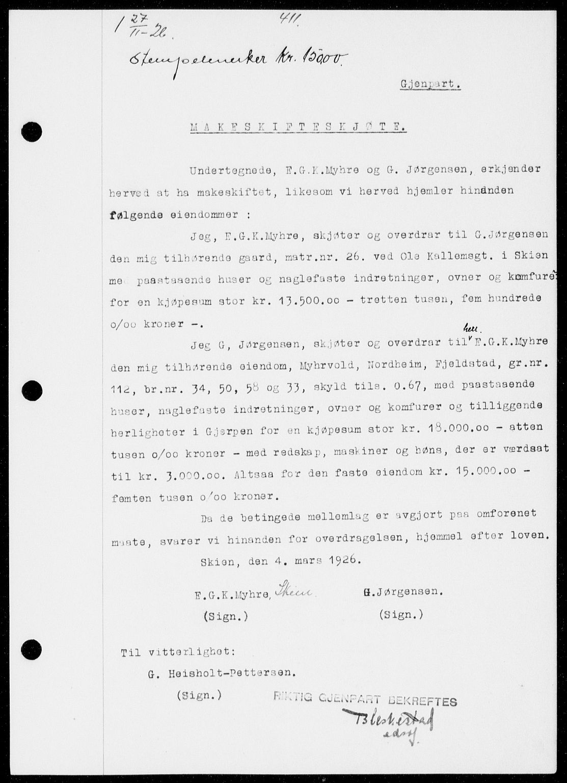 Gjerpen sorenskriveri, SAKO/A-216/G/Ga/Gaa/L0048: Pantebok nr. I 48 og 50-51, 1926-1928, Tingl.dato: 27.11.1926