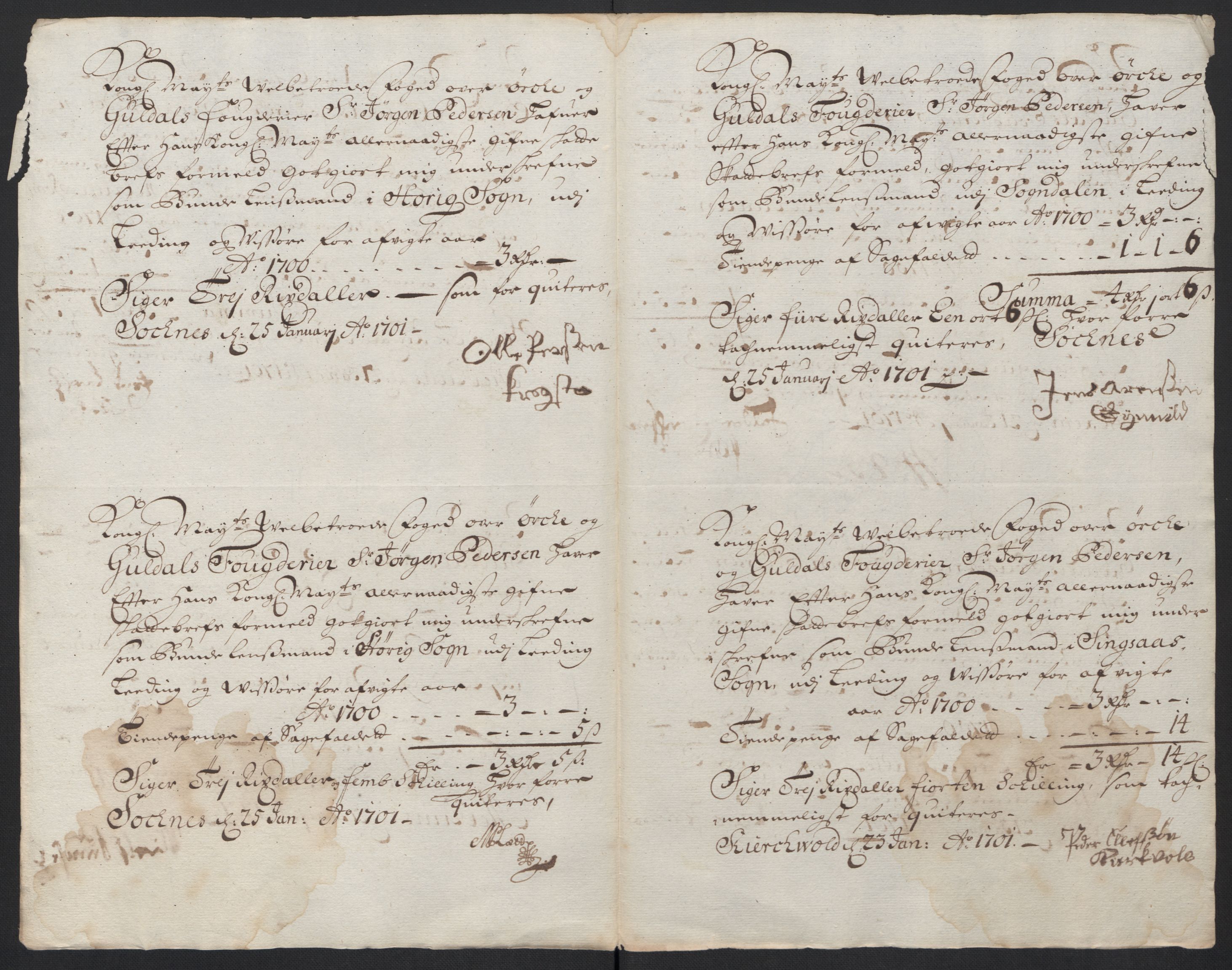 Rentekammeret inntil 1814, Reviderte regnskaper, Fogderegnskap, AV/RA-EA-4092/R60/L3950: Fogderegnskap Orkdal og Gauldal, 1700, s. 406