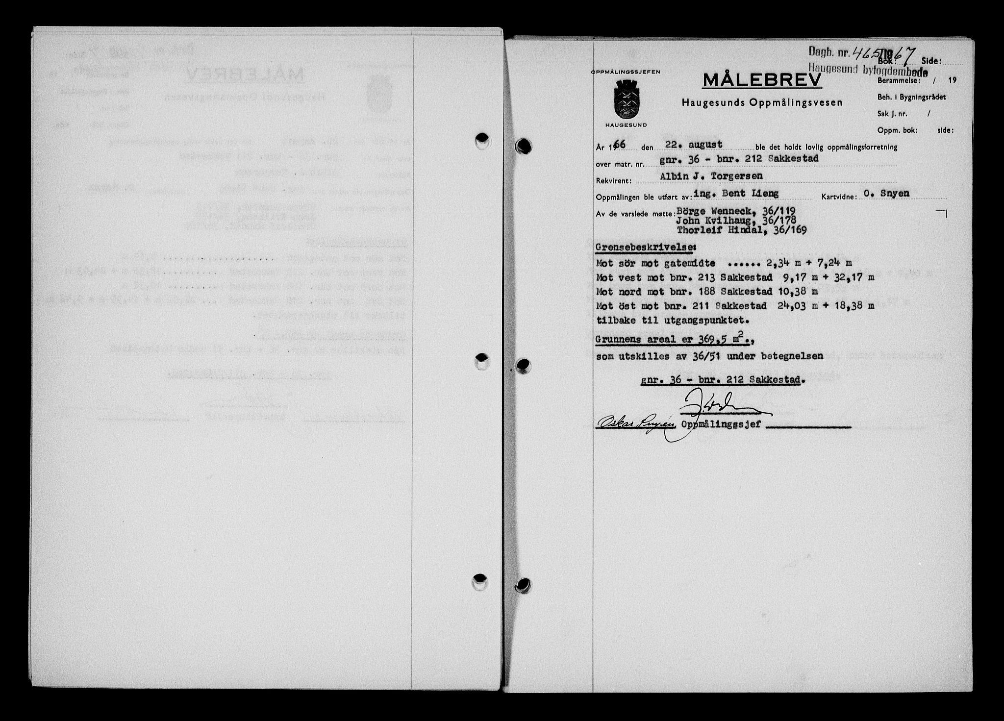 Haugesund tingrett, SAST/A-101415/01/II/IIC/L0078: Pantebok nr. A 19, 1967-1967, Dagboknr: 465/1967