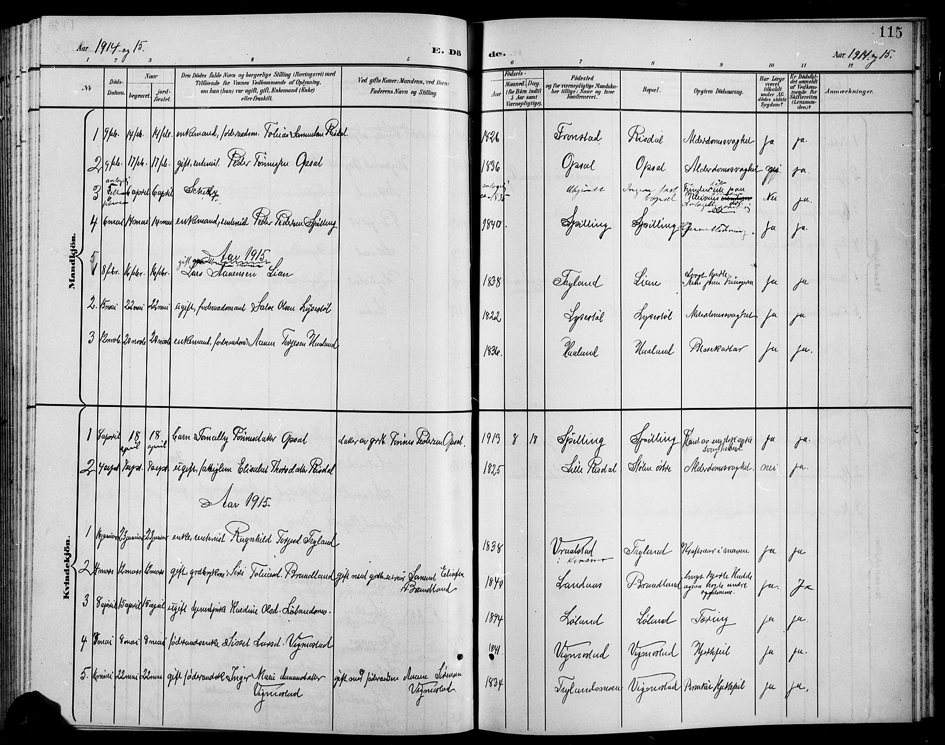 Nord-Audnedal sokneprestkontor, AV/SAK-1111-0032/F/Fb/Fbb/L0004: Klokkerbok nr. B 4, 1901-1917, s. 115