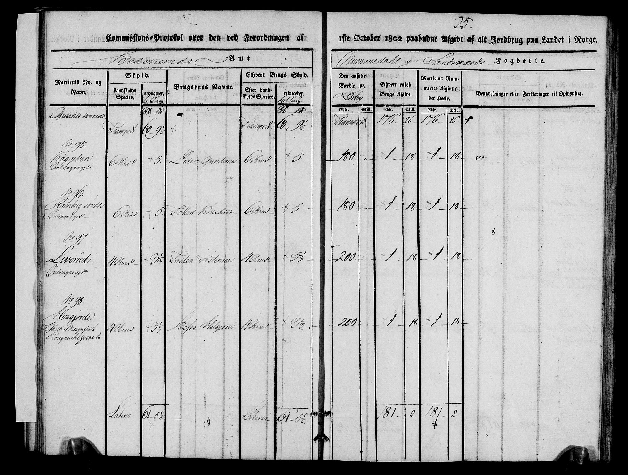 Rentekammeret inntil 1814, Realistisk ordnet avdeling, RA/EA-4070/N/Ne/Nea/L0056b: Numedal og Sandsvær fogderi. Kommisjonsprotokoll over matrikulerte jordbruk i Uvdal og Nore annekser, 1803, s. 25