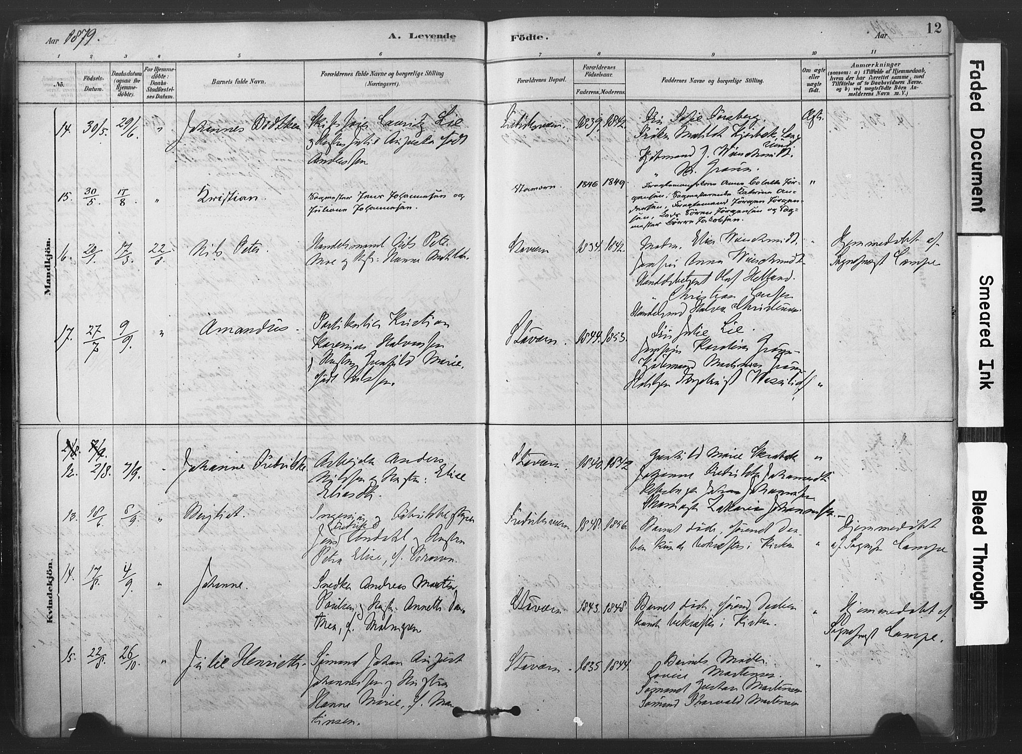 Stavern kirkebøker, AV/SAKO-A-318/F/Fa/L0008: Ministerialbok nr. 8, 1878-1905, s. 12