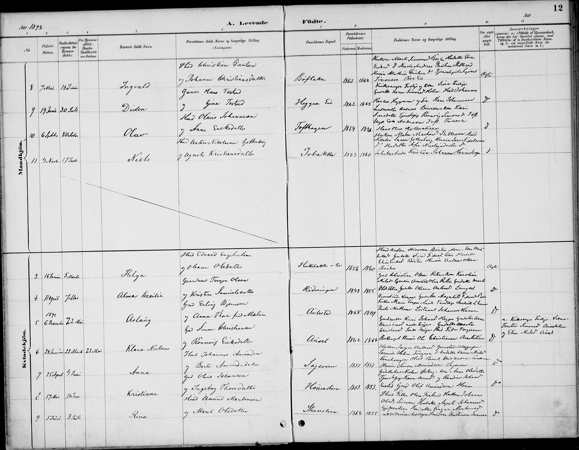 Østre Gausdal prestekontor, AV/SAH-PREST-092/H/Ha/Haa/L0003: Ministerialbok nr. 3, 1887-1901, s. 12