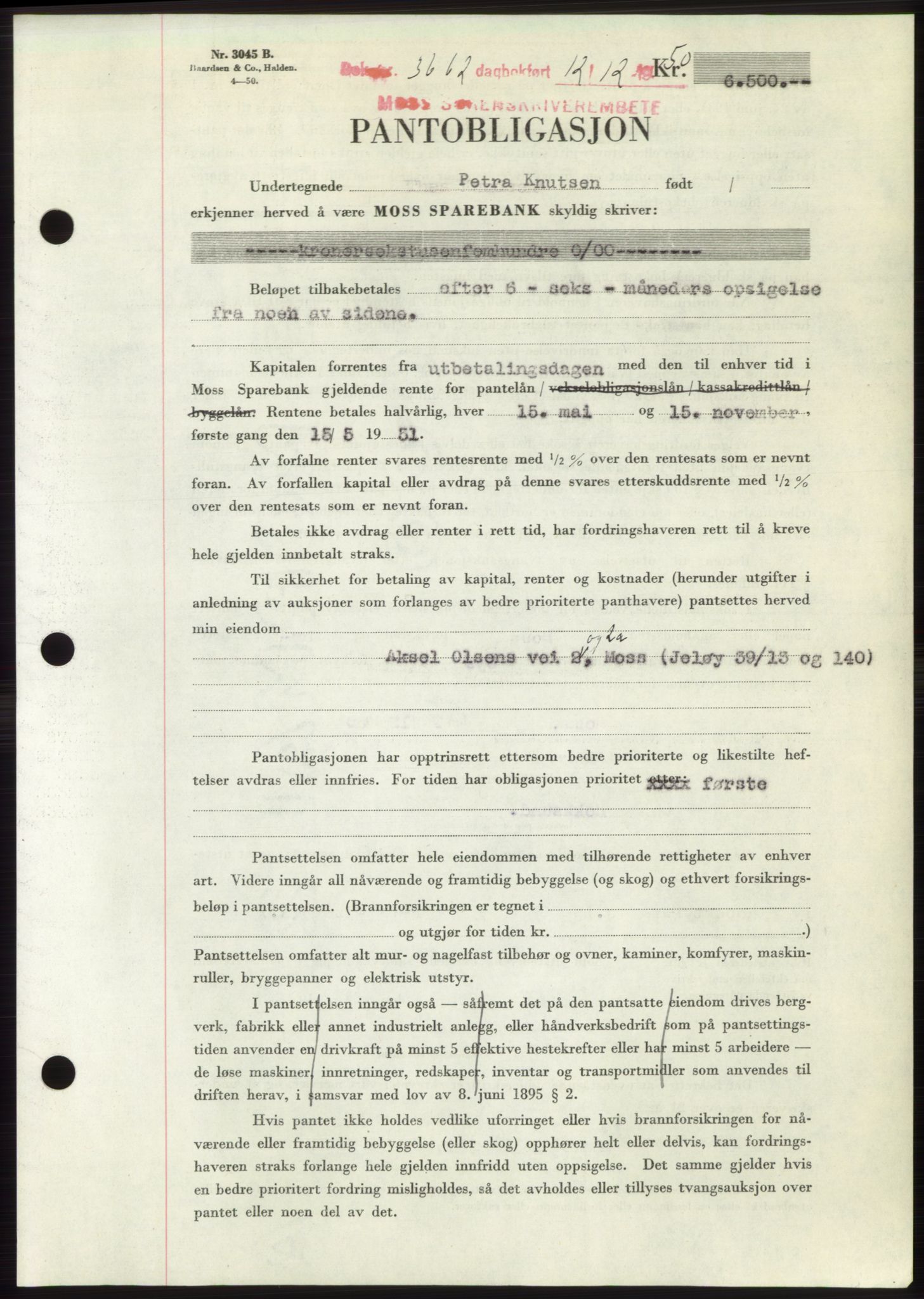 Moss sorenskriveri, SAO/A-10168: Pantebok nr. B25, 1950-1950, Dagboknr: 3662/1950