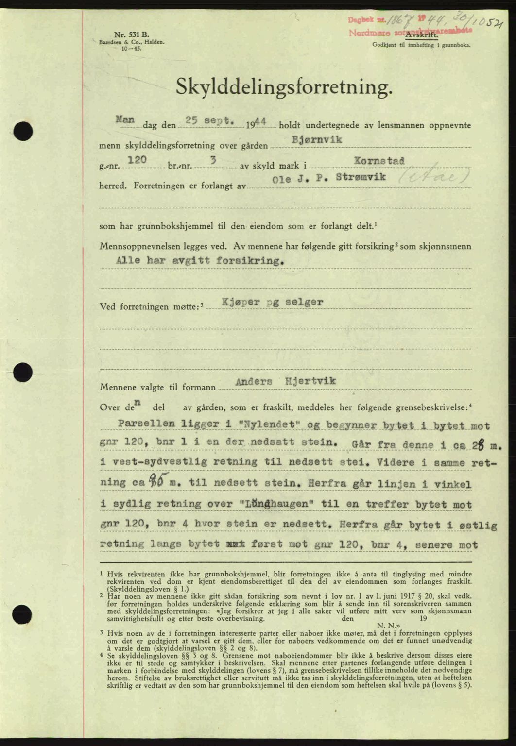 Nordmøre sorenskriveri, AV/SAT-A-4132/1/2/2Ca: Pantebok nr. A98, 1944-1944, Dagboknr: 1867/1944