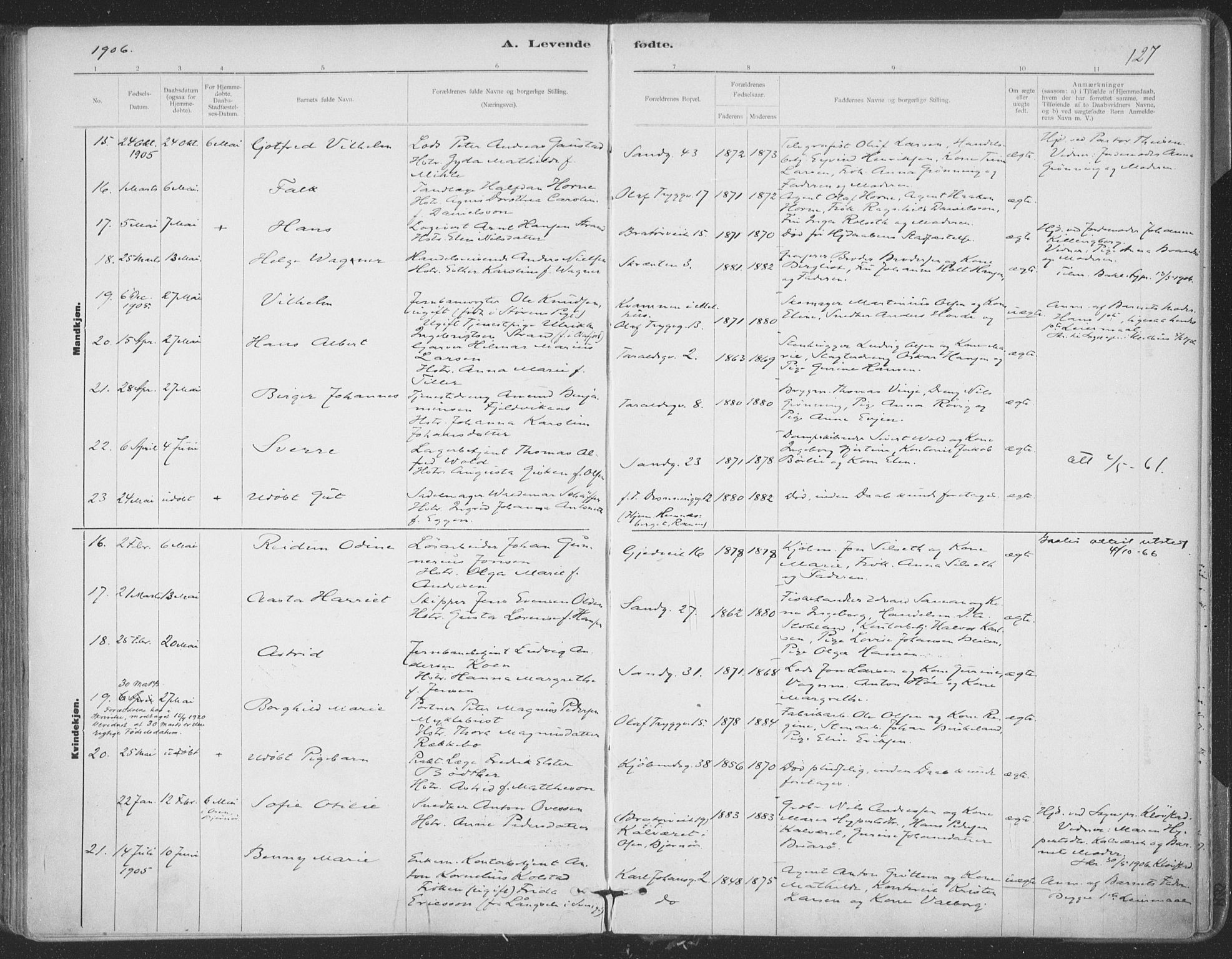 Ministerialprotokoller, klokkerbøker og fødselsregistre - Sør-Trøndelag, SAT/A-1456/602/L0122: Ministerialbok nr. 602A20, 1892-1908, s. 127