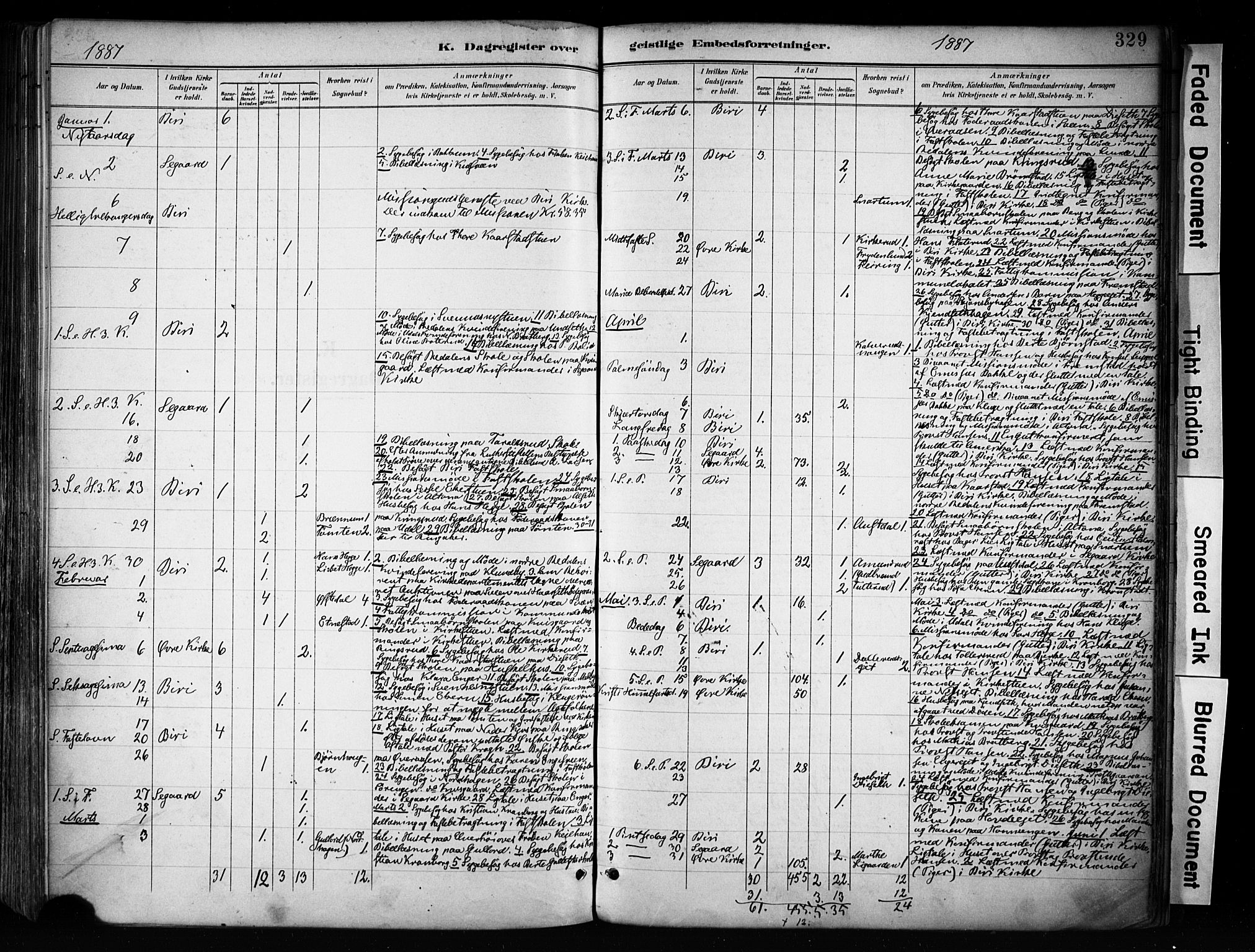 Biri prestekontor, AV/SAH-PREST-096/H/Ha/Haa/L0009: Ministerialbok nr. 9, 1887-1900, s. 329