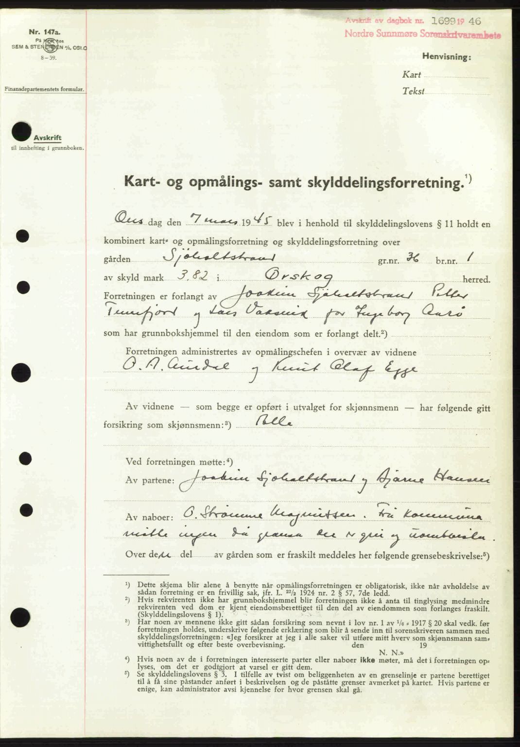 Nordre Sunnmøre sorenskriveri, SAT/A-0006/1/2/2C/2Ca: Pantebok nr. A22, 1946-1946, Dagboknr: 1699/1946