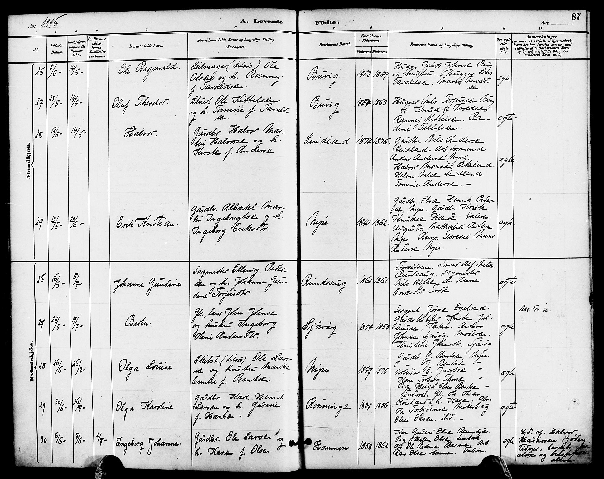 Søndeled sokneprestkontor, AV/SAK-1111-0038/F/Fa/L0005: Ministerialbok nr. A 5, 1889-1899, s. 87