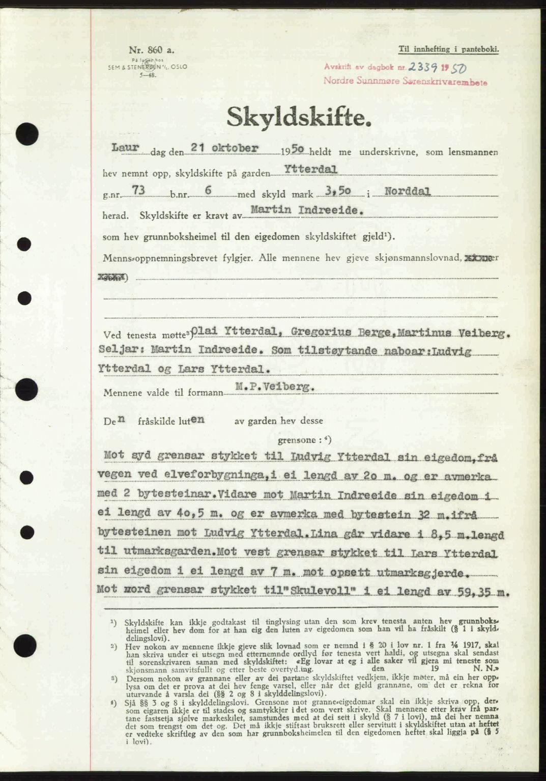 Nordre Sunnmøre sorenskriveri, SAT/A-0006/1/2/2C/2Ca: Pantebok nr. A36, 1950-1950, Dagboknr: 2339/1950