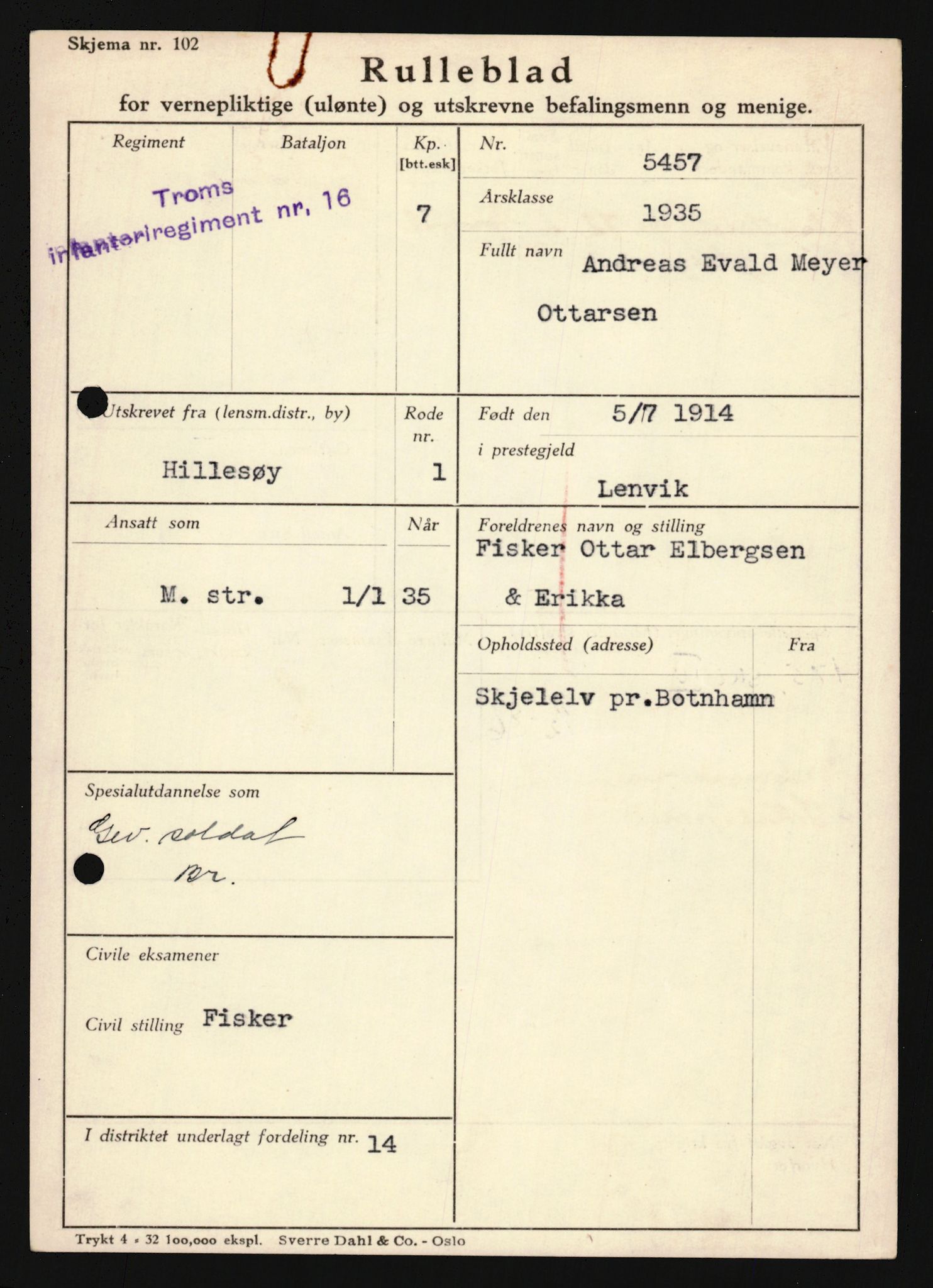 Forsvaret, Troms infanteriregiment nr. 16, AV/RA-RAFA-3146/P/Pa/L0019: Rulleblad for regimentets menige mannskaper, årsklasse 1935, 1935, s. 979