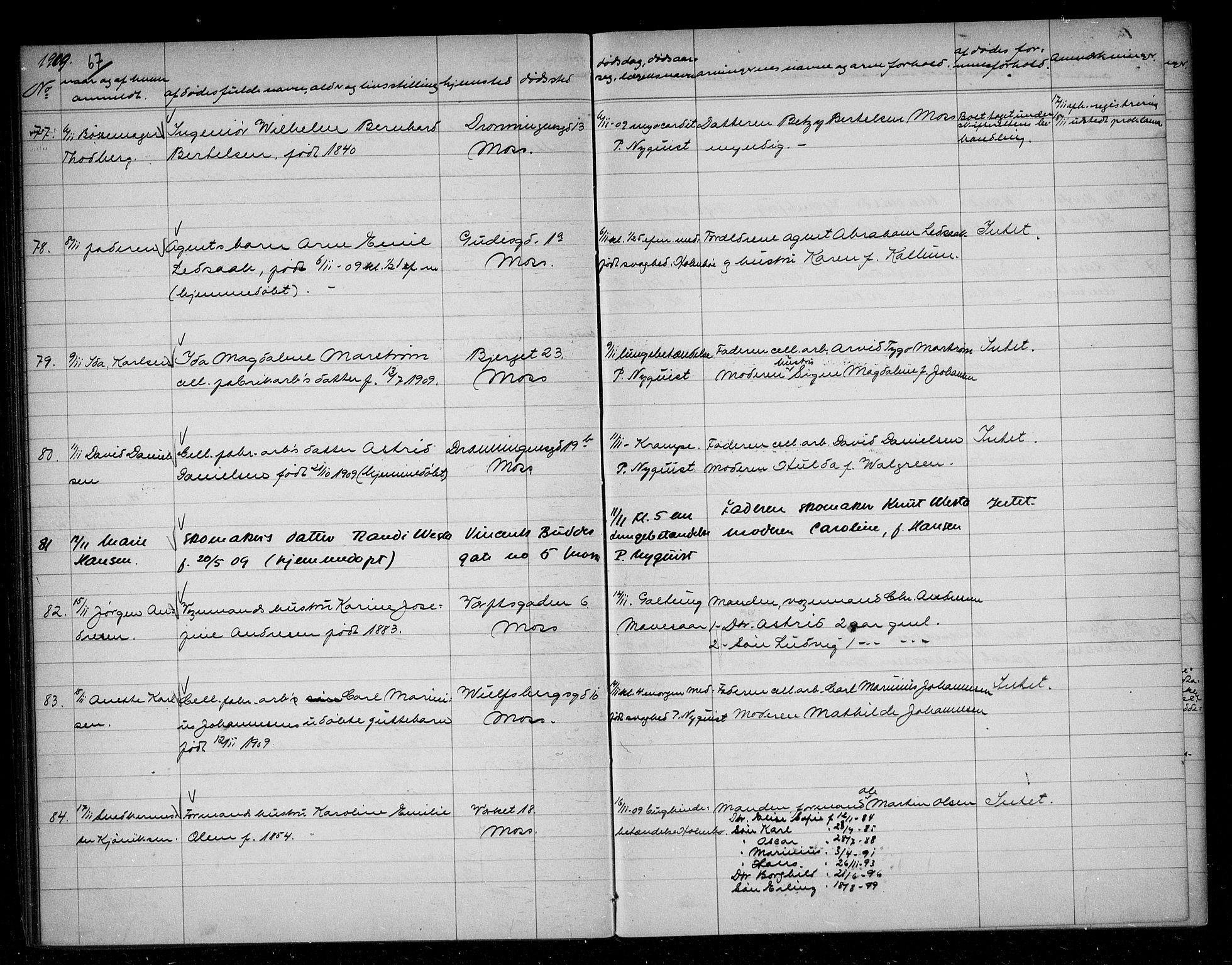 Moss byfogd, AV/SAO-A-10863/H/Ha/Hab/L0004: Dødsanmeldelsesprotokoll, 1906-1914, s. 67