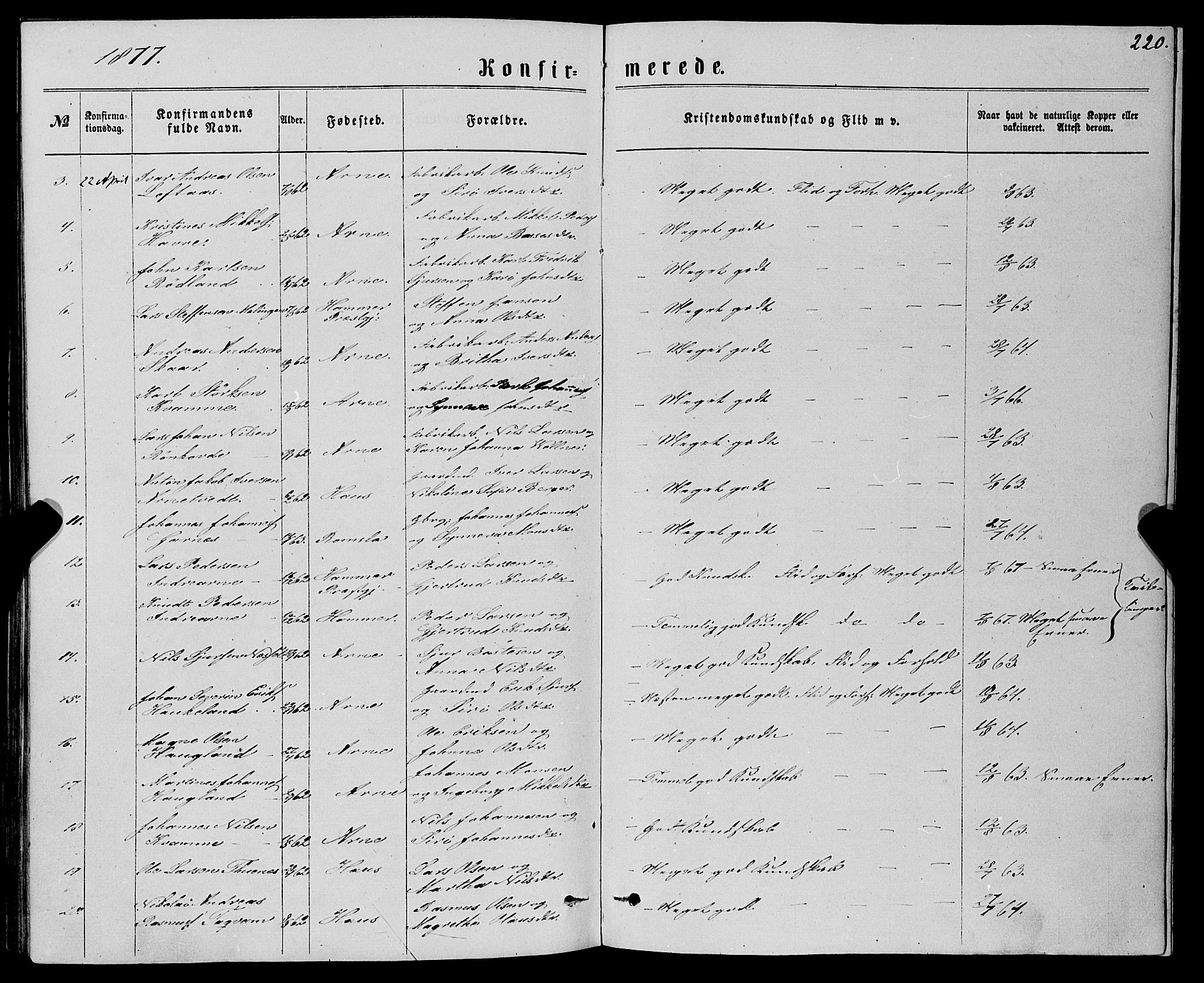 Haus sokneprestembete, AV/SAB-A-75601/H/Haa: Ministerialbok nr. A 18, 1871-1877, s. 220