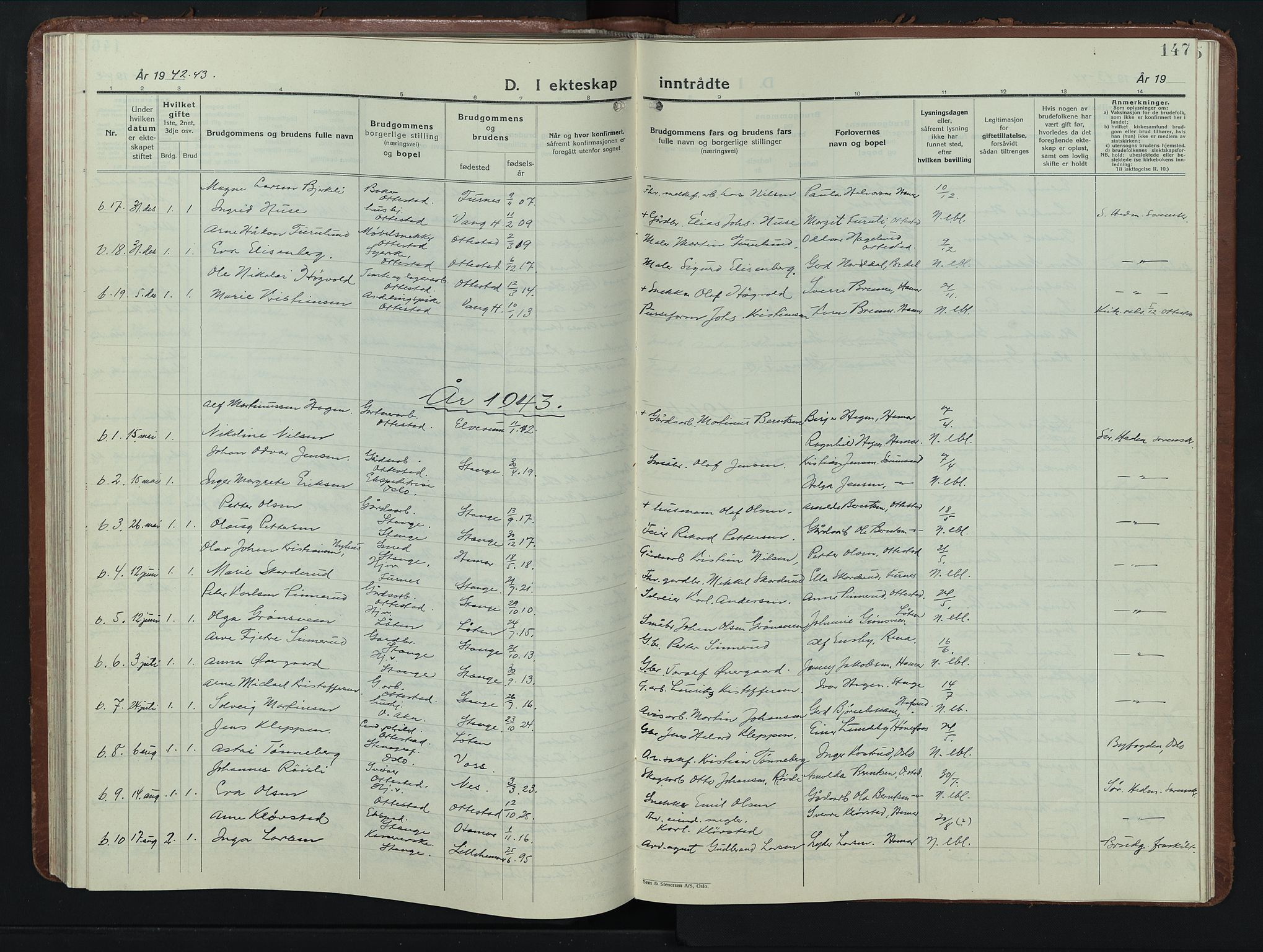 Stange prestekontor, AV/SAH-PREST-002/L/L0019: Klokkerbok nr. 19, 1929-1947, s. 147