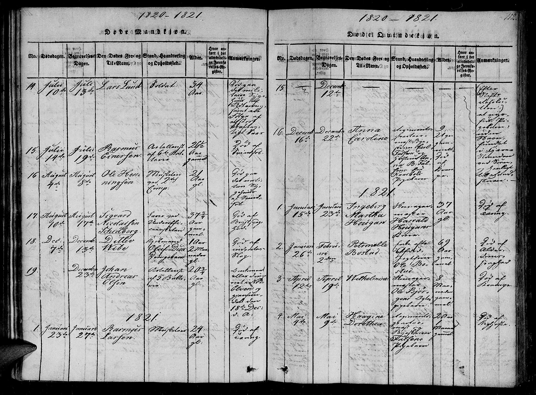 Ministerialprotokoller, klokkerbøker og fødselsregistre - Sør-Trøndelag, SAT/A-1456/602/L0107: Ministerialbok nr. 602A05, 1815-1821, s. 112