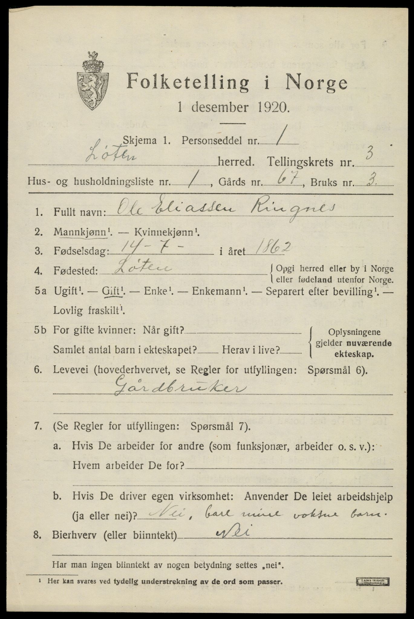 SAH, Folketelling 1920 for 0415 Løten herred, 1920, s. 7305