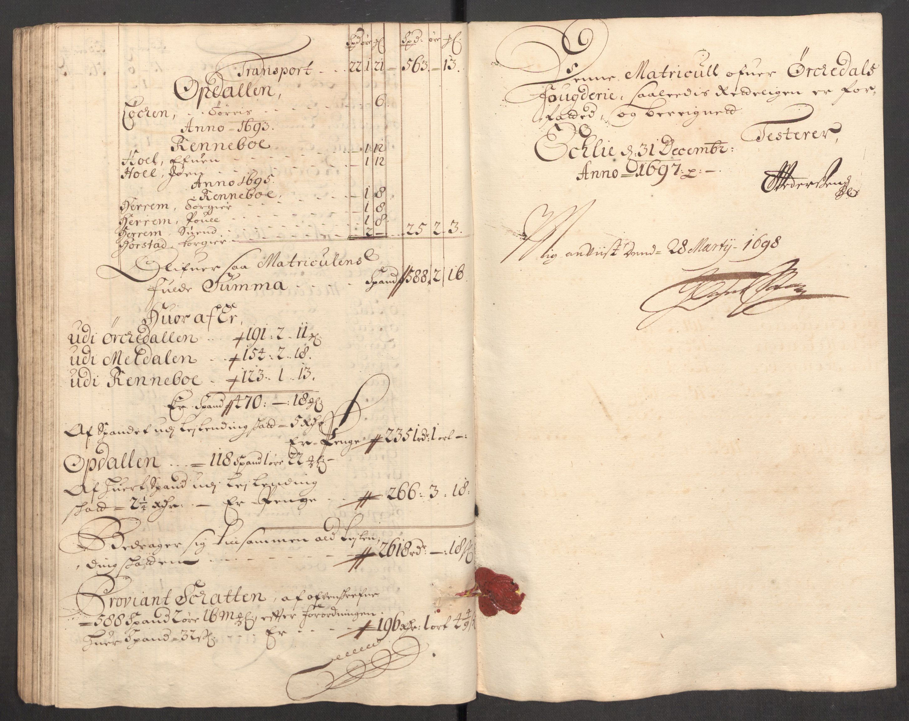 Rentekammeret inntil 1814, Reviderte regnskaper, Fogderegnskap, AV/RA-EA-4092/R60/L3947: Fogderegnskap Orkdal og Gauldal, 1697, s. 84