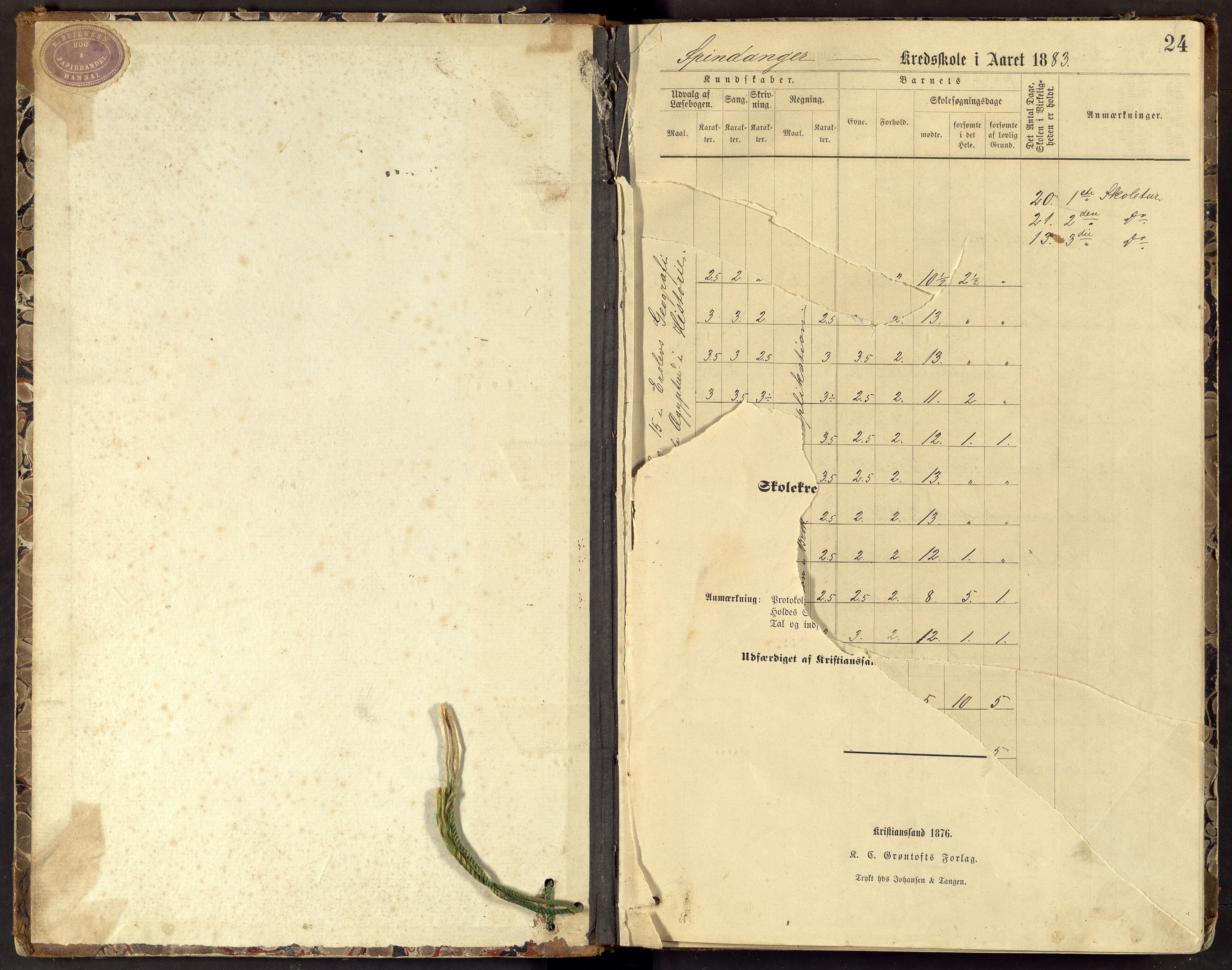 Spind kommune - Spindanger Folkeskole, ARKSOR/1003SP553/G/L0002: Skoleprotokoll, 1883-1891