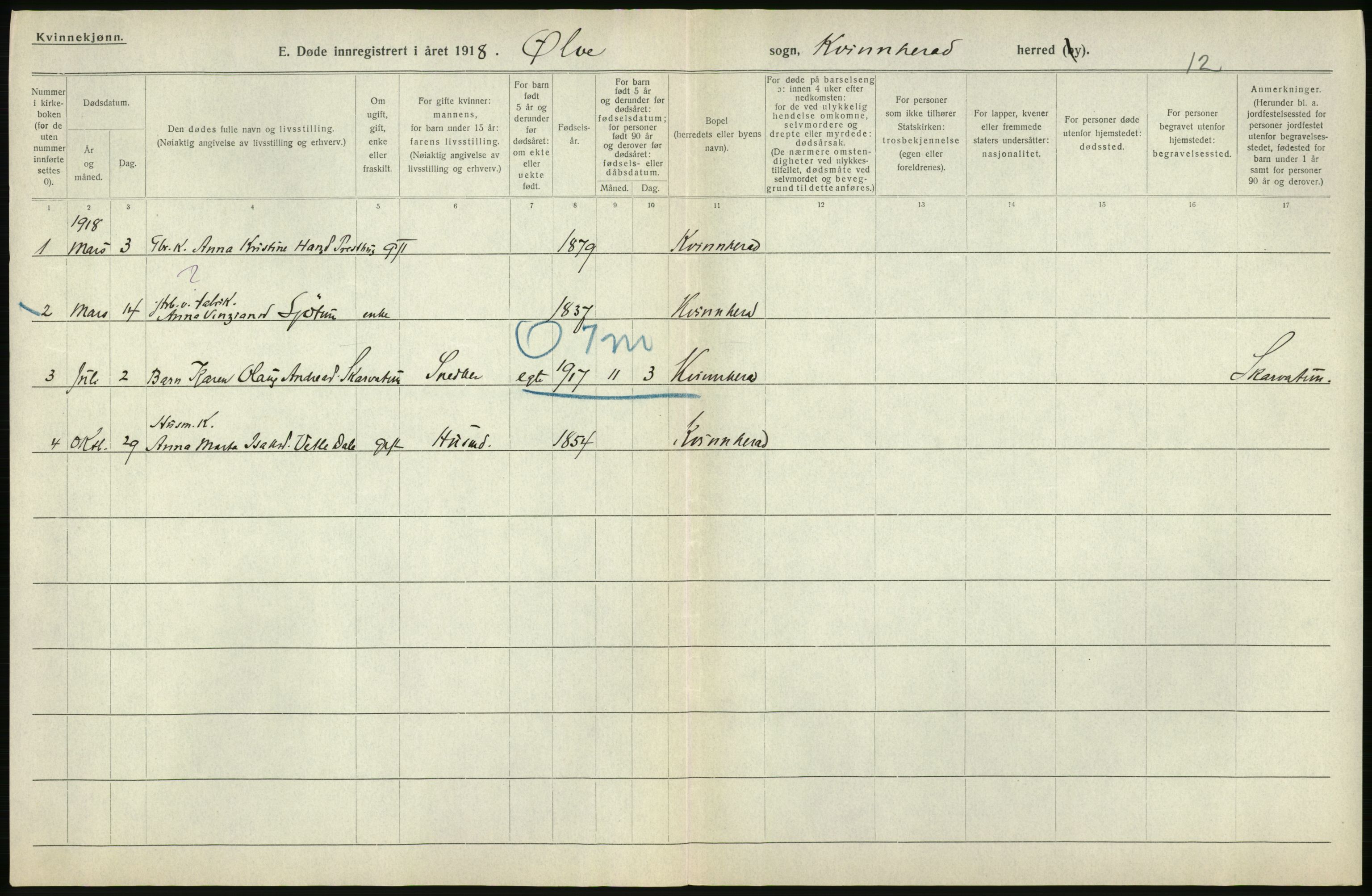 Statistisk sentralbyrå, Sosiodemografiske emner, Befolkning, AV/RA-S-2228/D/Df/Dfb/Dfbh/L0036: Hordaland fylke: Døde., 1918, s. 350