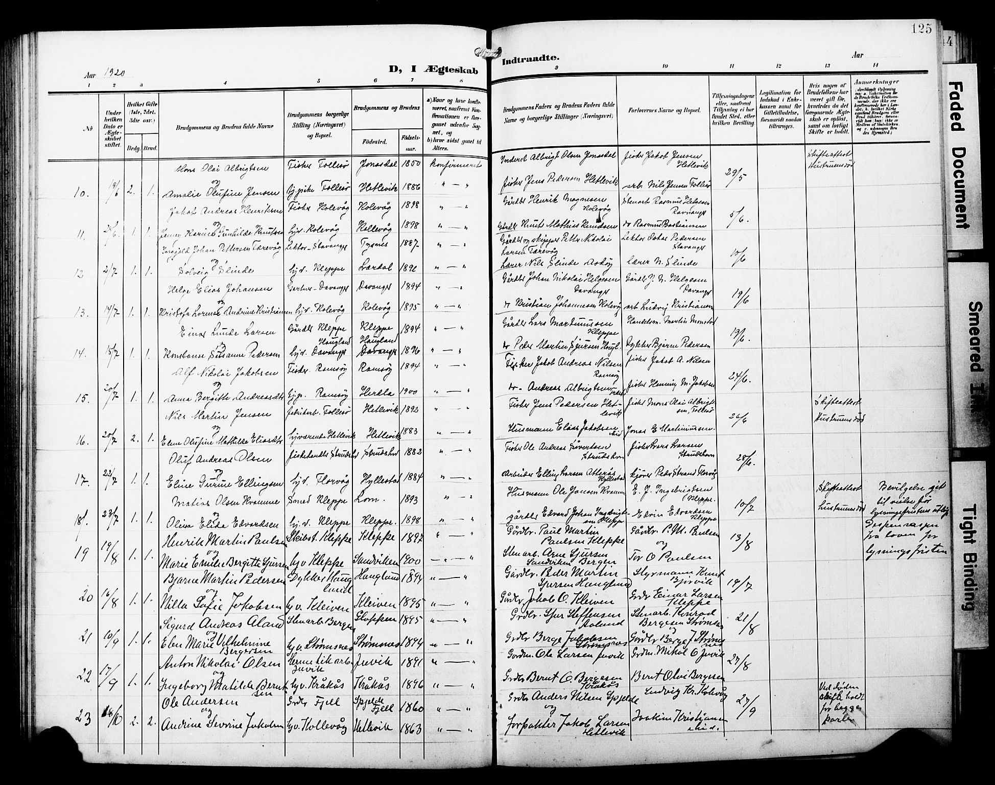 Askøy Sokneprestembete, SAB/A-74101/H/Ha/Hab/Haba/L0014: Klokkerbok nr. A 14, 1904-1927, s. 125