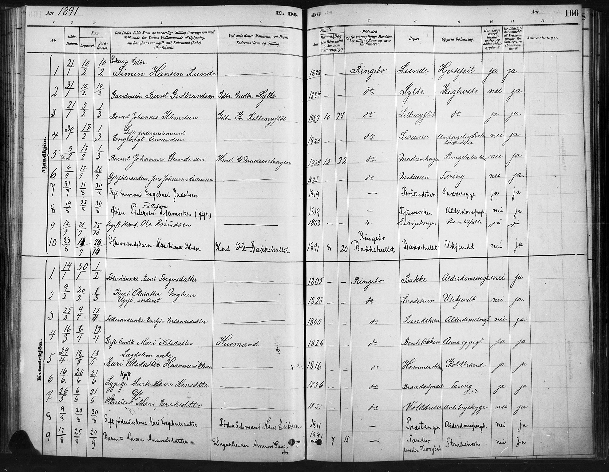 Ringebu prestekontor, AV/SAH-PREST-082/H/Ha/Haa/L0009: Ministerialbok nr. 9, 1878-1898, s. 166