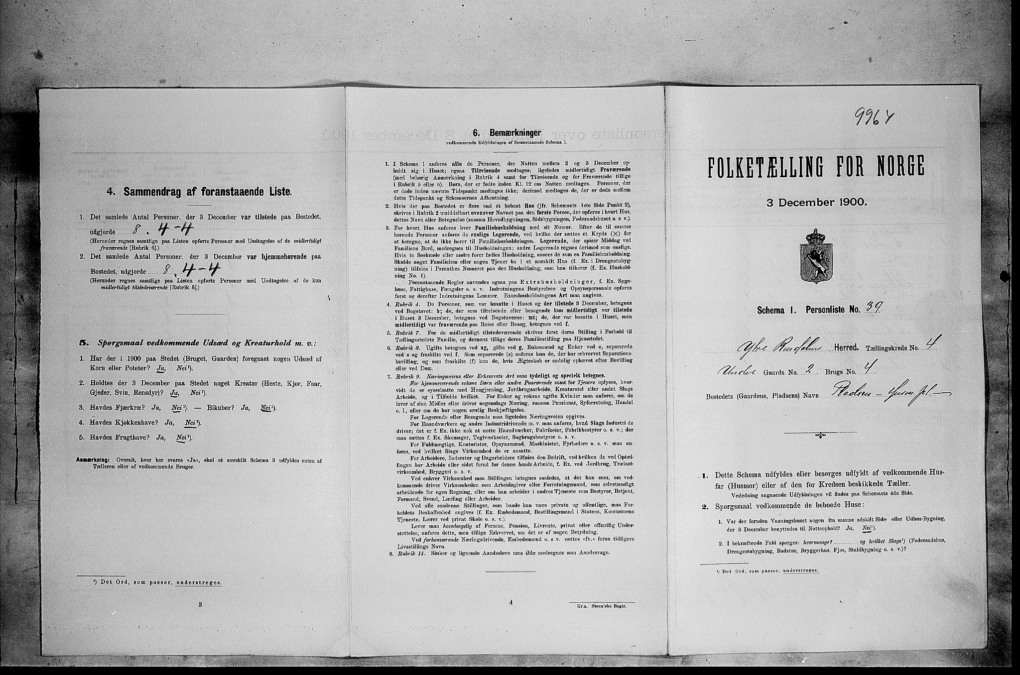 SAH, Folketelling 1900 for 0432 Ytre Rendal herred, 1900, s. 462