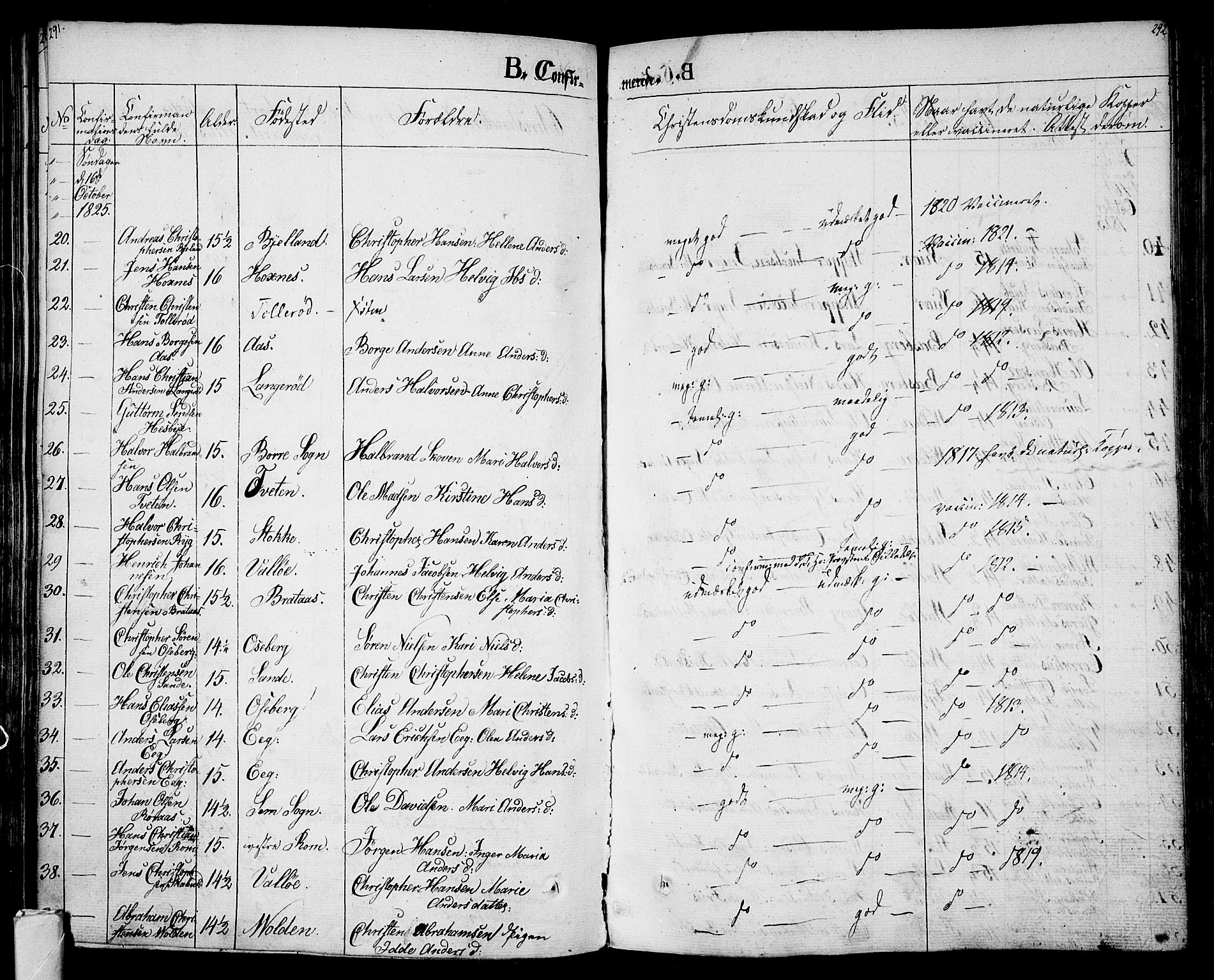Sem kirkebøker, AV/SAKO-A-5/F/Fa/L0005: Ministerialbok nr. I 5, 1825-1842, s. 291-292