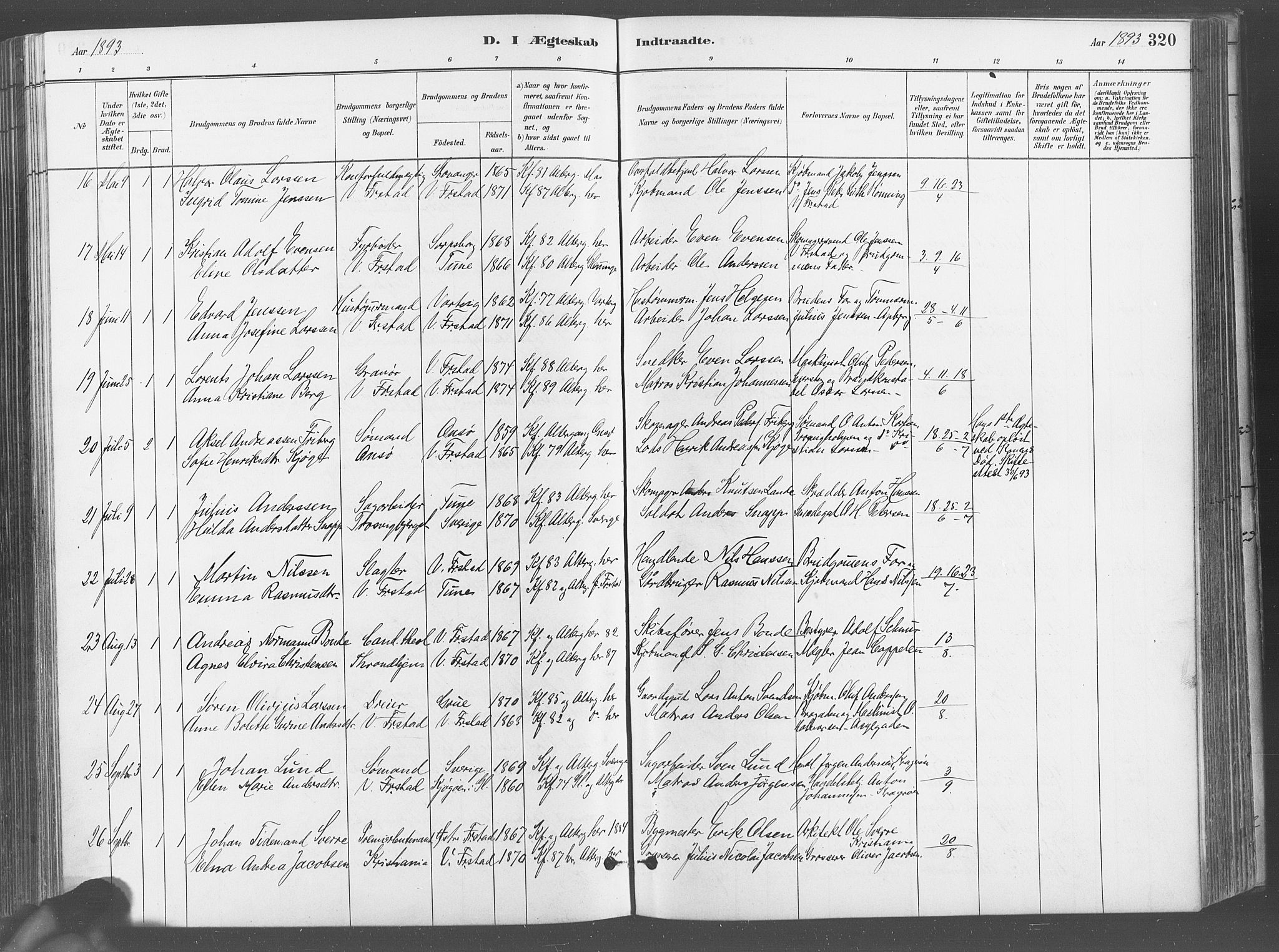 Fredrikstad domkirkes prestekontor Kirkebøker, AV/SAO-A-10906/G/Ga/L0003: Klokkerbok nr. 3, 1880-1900, s. 320