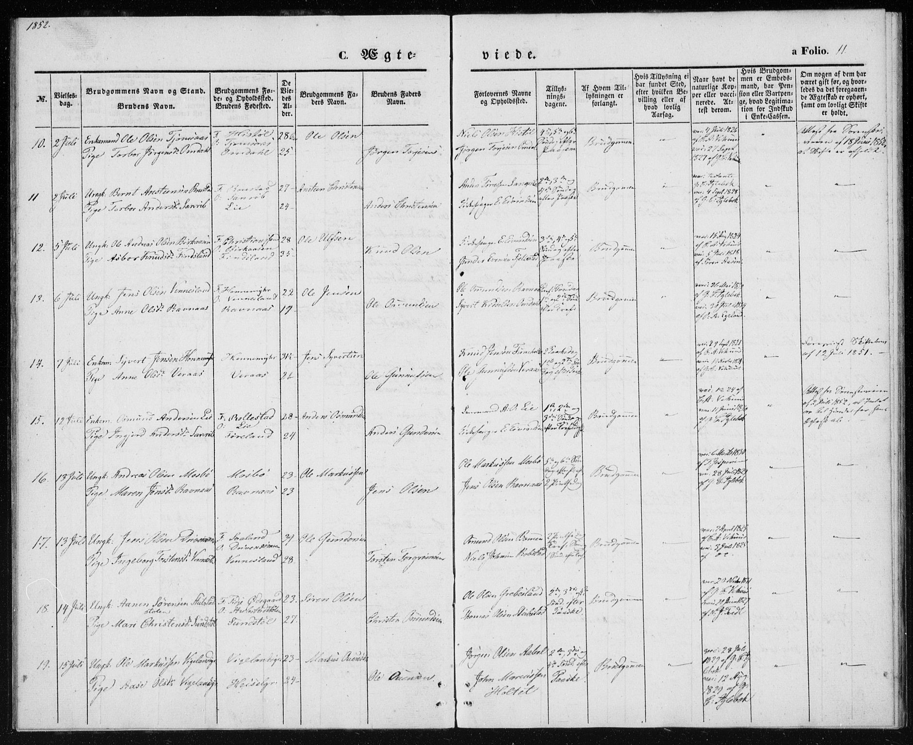 Vennesla sokneprestkontor, AV/SAK-1111-0045/Fa/Fac/L0006: Ministerialbok nr. A 6, 1846-1855, s. 11